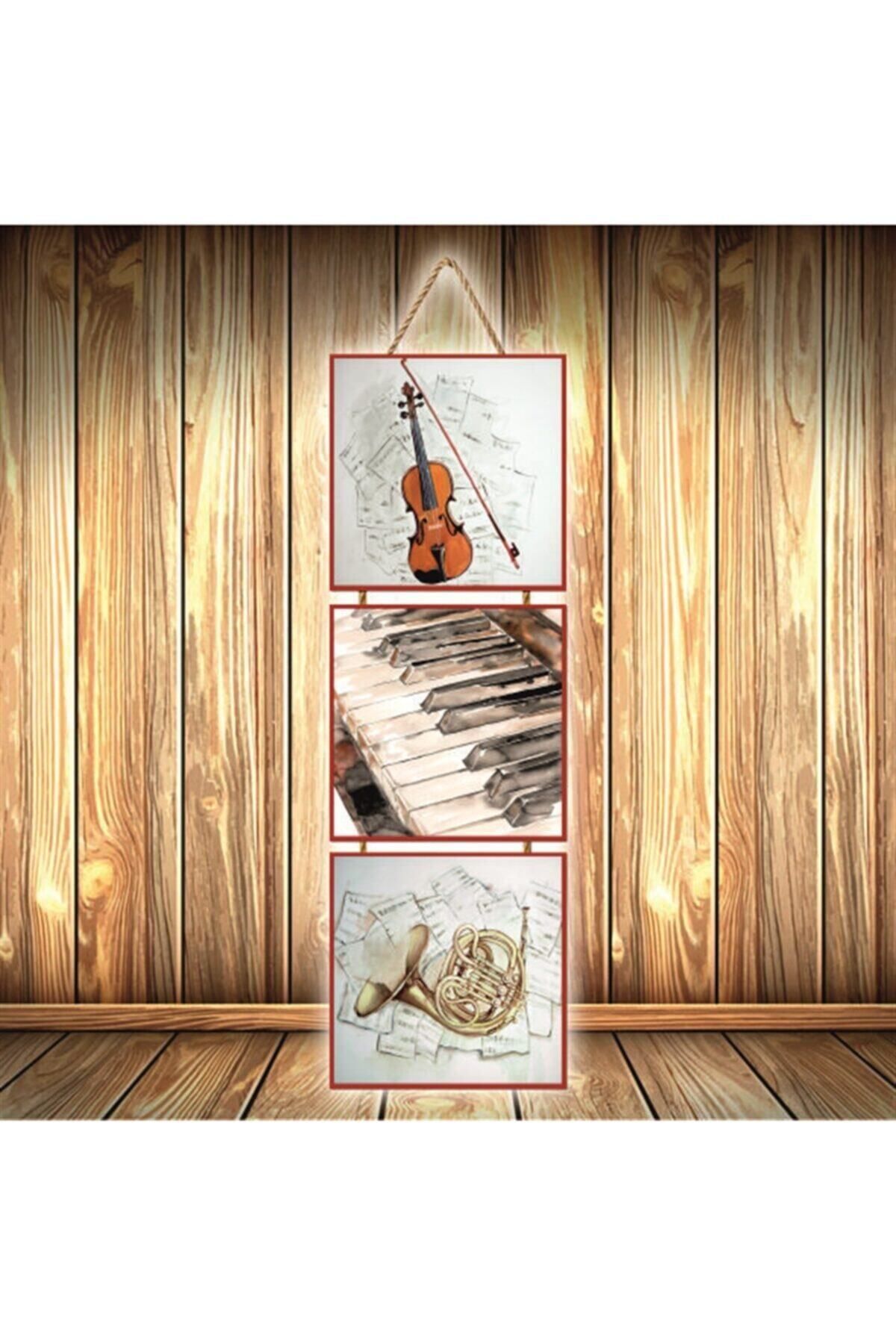 TAKIFİX Müzik Aletleri Üçlü Retro Ahşap Poster Ü315