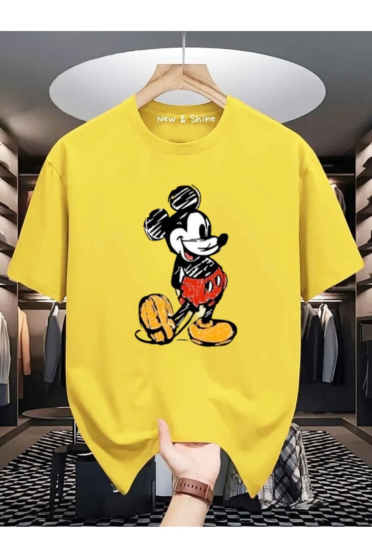 New Shine Mickey Mouse Baskılı Büyük Beden Oversize T-Shirt
