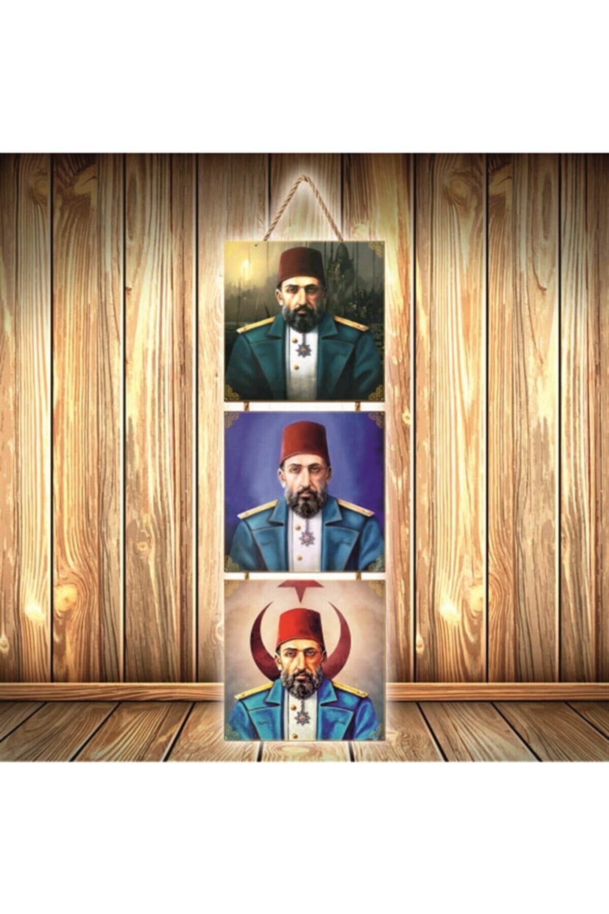 TAKIFİX Iı. Abdülhamid Tasarımlı Üçlü Retro Ahşap Poster Ü530
