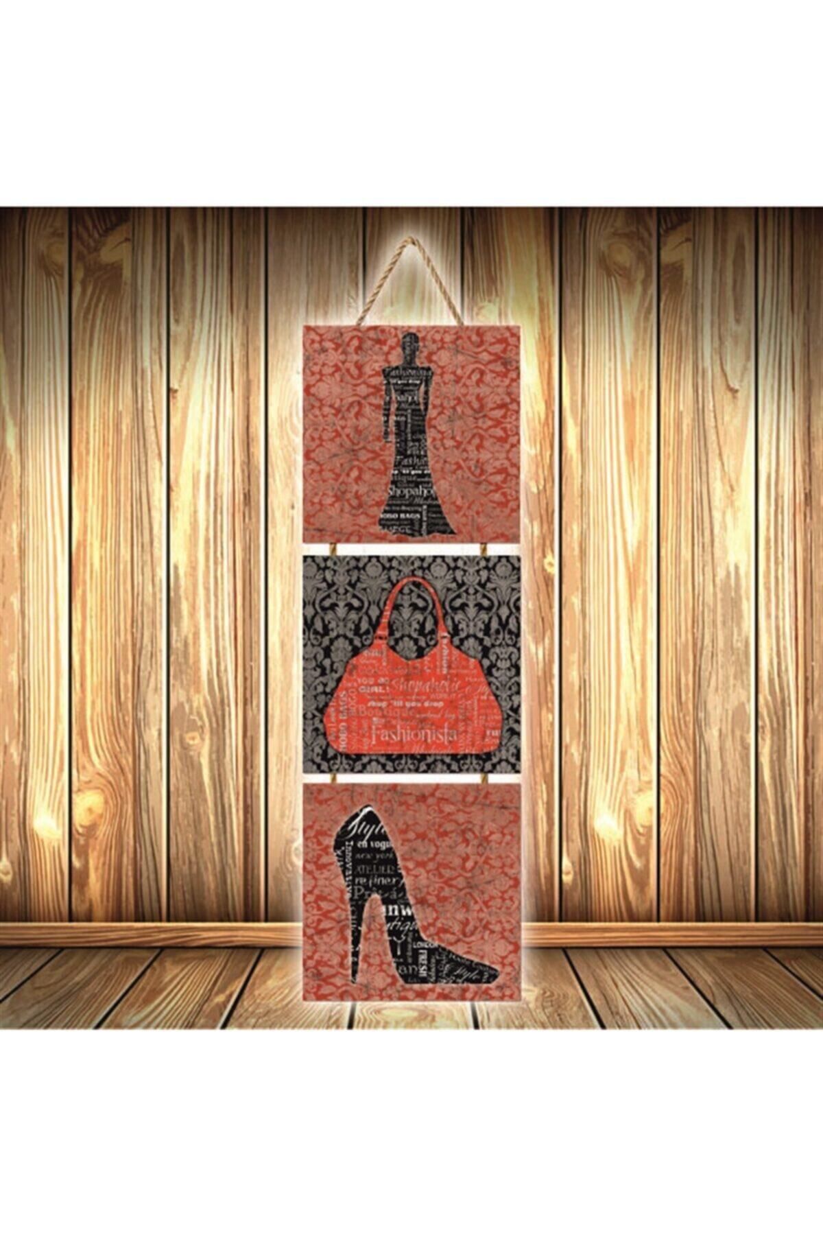 TAKIFİX Kırmızı Üçlü Retro Ahşap Poster Ü416