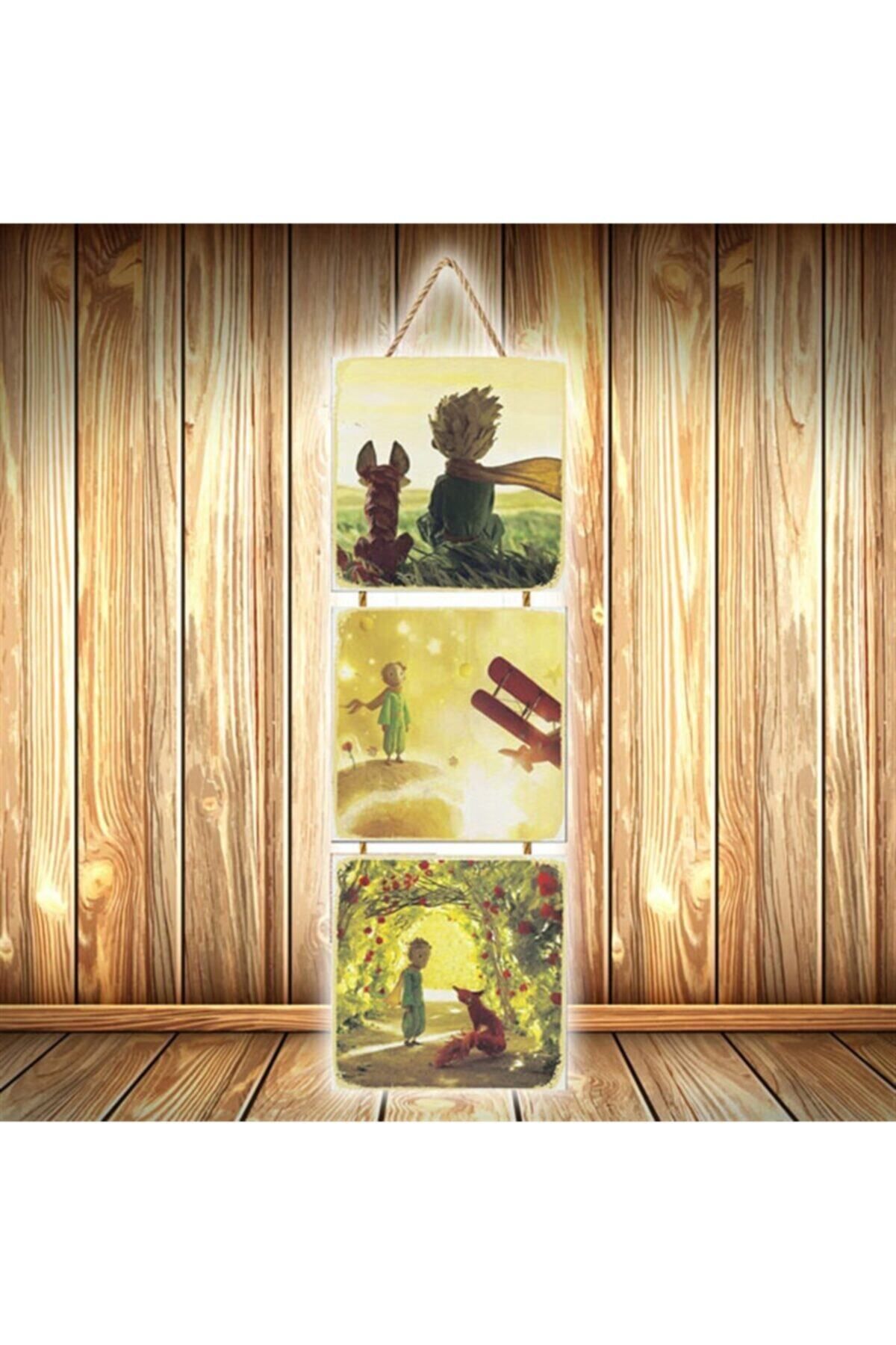 TAKIFİX Küçük Prens Tasarımlı Üçlü Retro Ahşap Poster Ü537