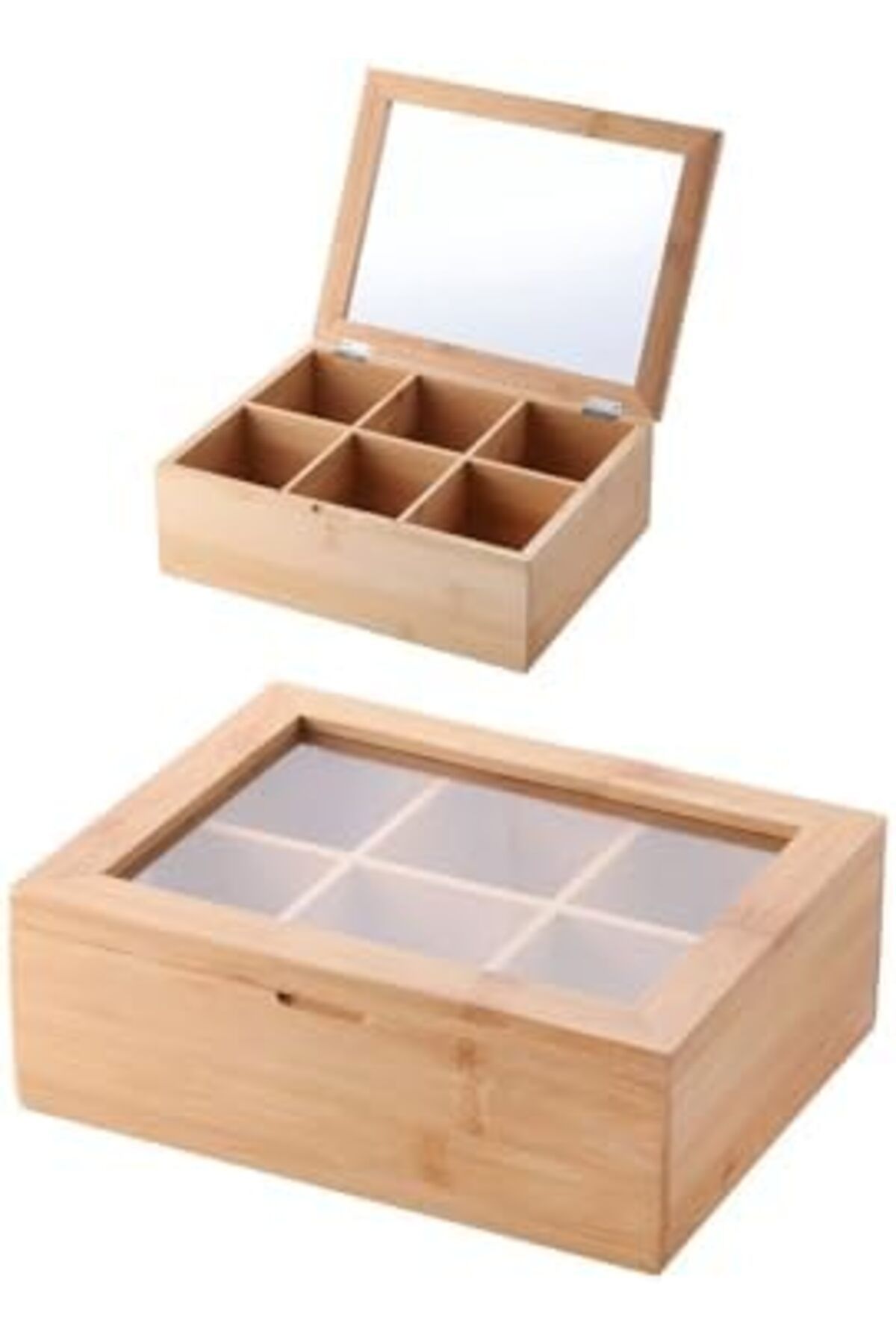 MEGOBİNE WHERE Bambu 6 Bölmeli Çay Kutusu -%100 Bambu Mıknatıslı Kapak 21x16,5 x7cm ZTML SYFT 11