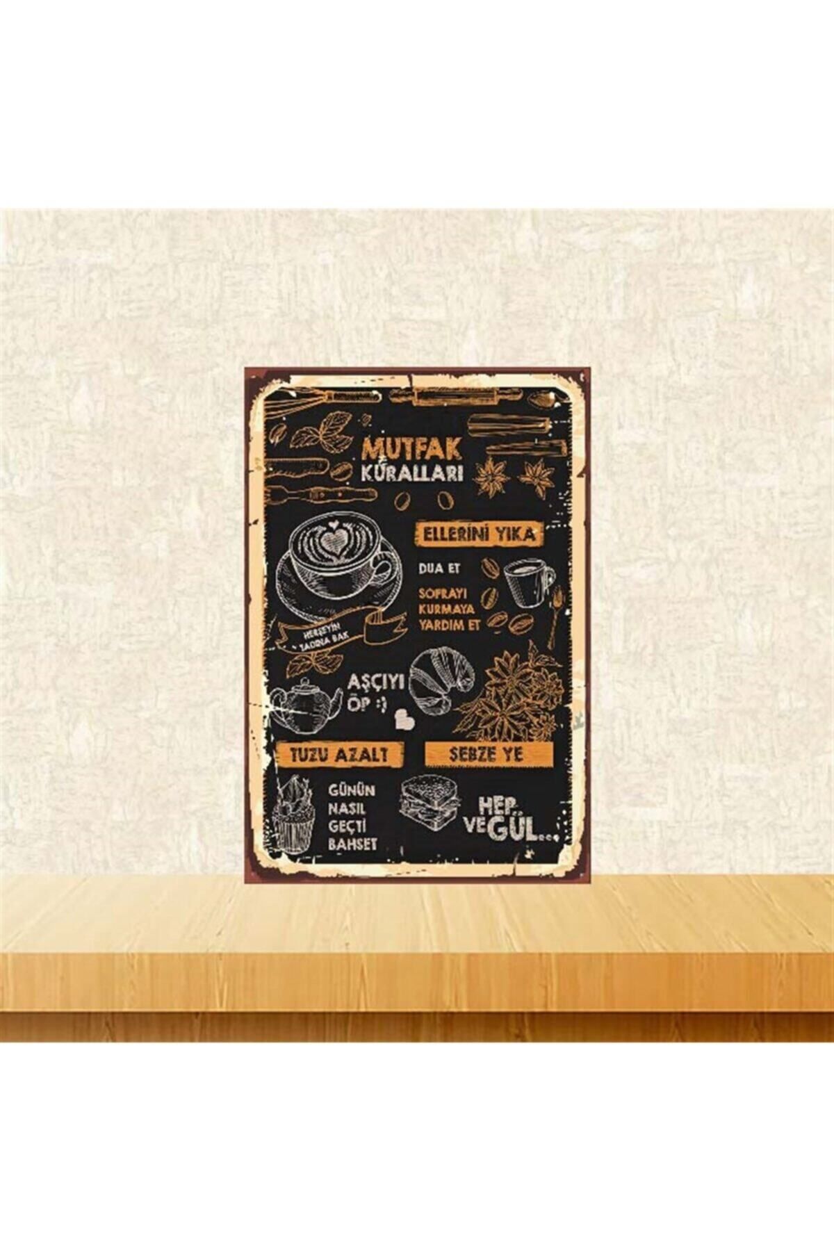 TAKIFİX Mutfak Kuralları 20x30cm Retro Ahşap Poster Tkfx4077