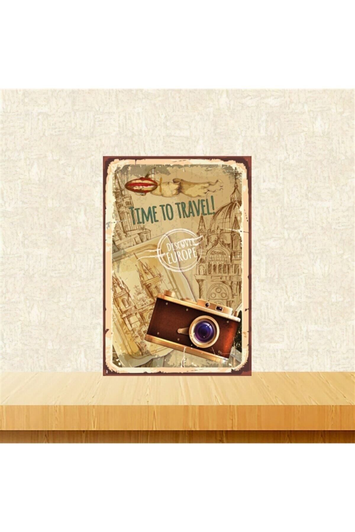 TAKIFİX Time To Travel 20-30 Cm Retro Ahşap Tablo Tkfx5143