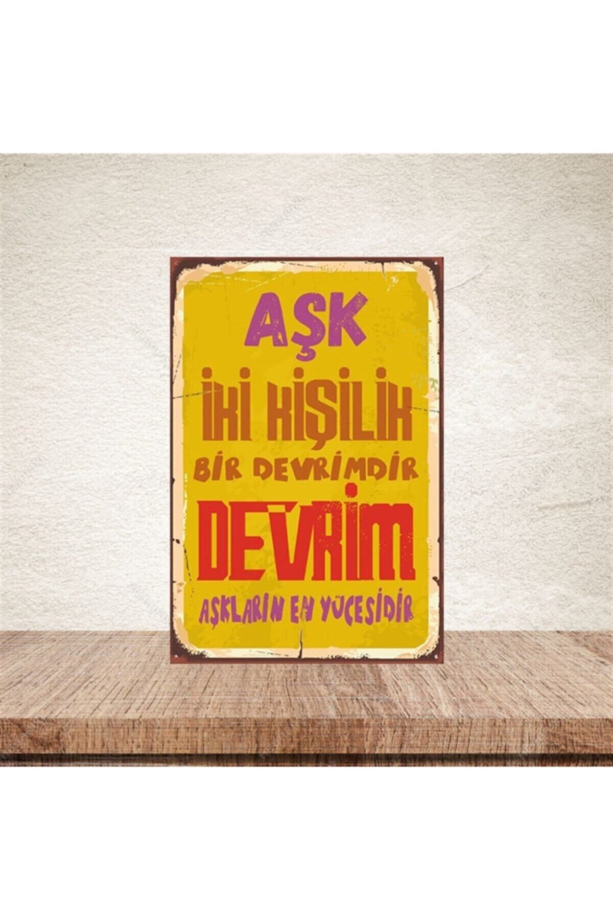 TAKIFİX Aşk Iki Kişilik Bir Devrimdir 20-30 cm Retro Ahşap Poster