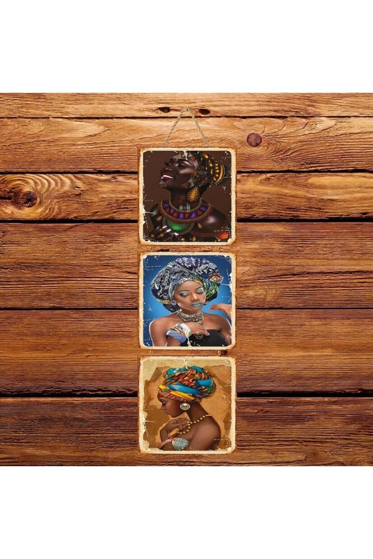 TAKIFİX Siyahi Kadınlar Üçlü Retro Ahşap Poster