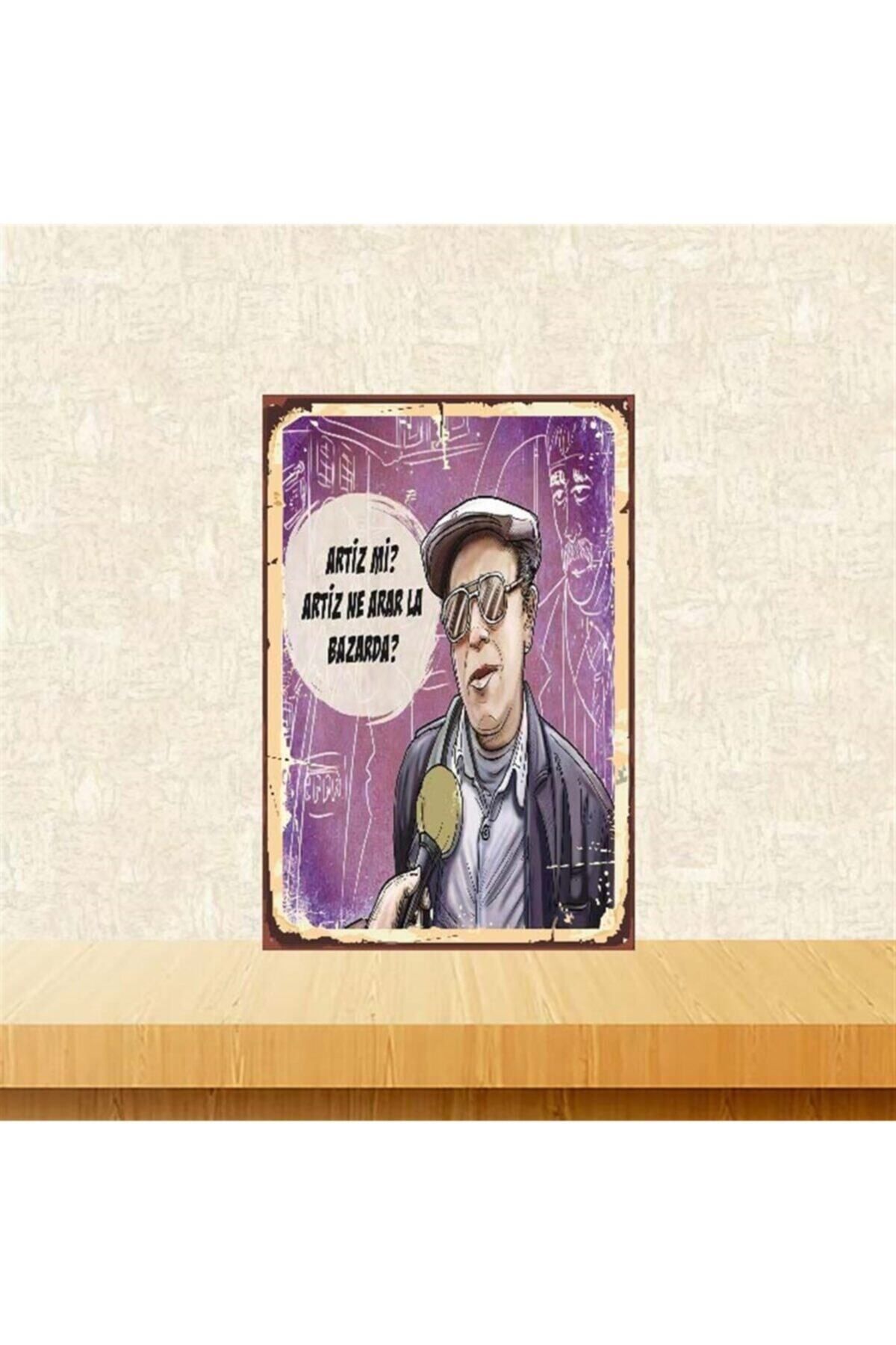 TAKIFİX Artiz Ne Arar La Bazarda 20 30 cm Retro Ahşap Poster