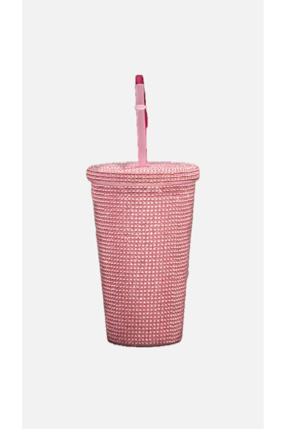 mazıdağı mazzıdağ Rhinestones Parlak Taşlı Pipetli Çift Kat Soğuk İçecek İçin Şık 500ml Mug Termo