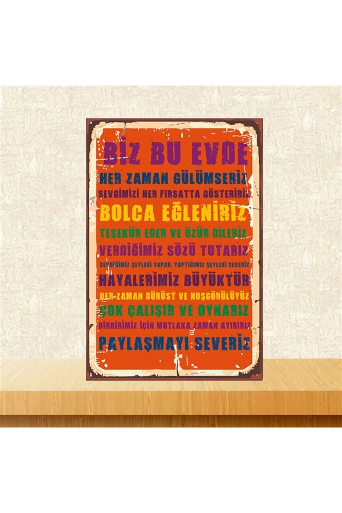 TAKIFİX Evimizin Kuralları Retro Ahşap Poster 20-30 Cm