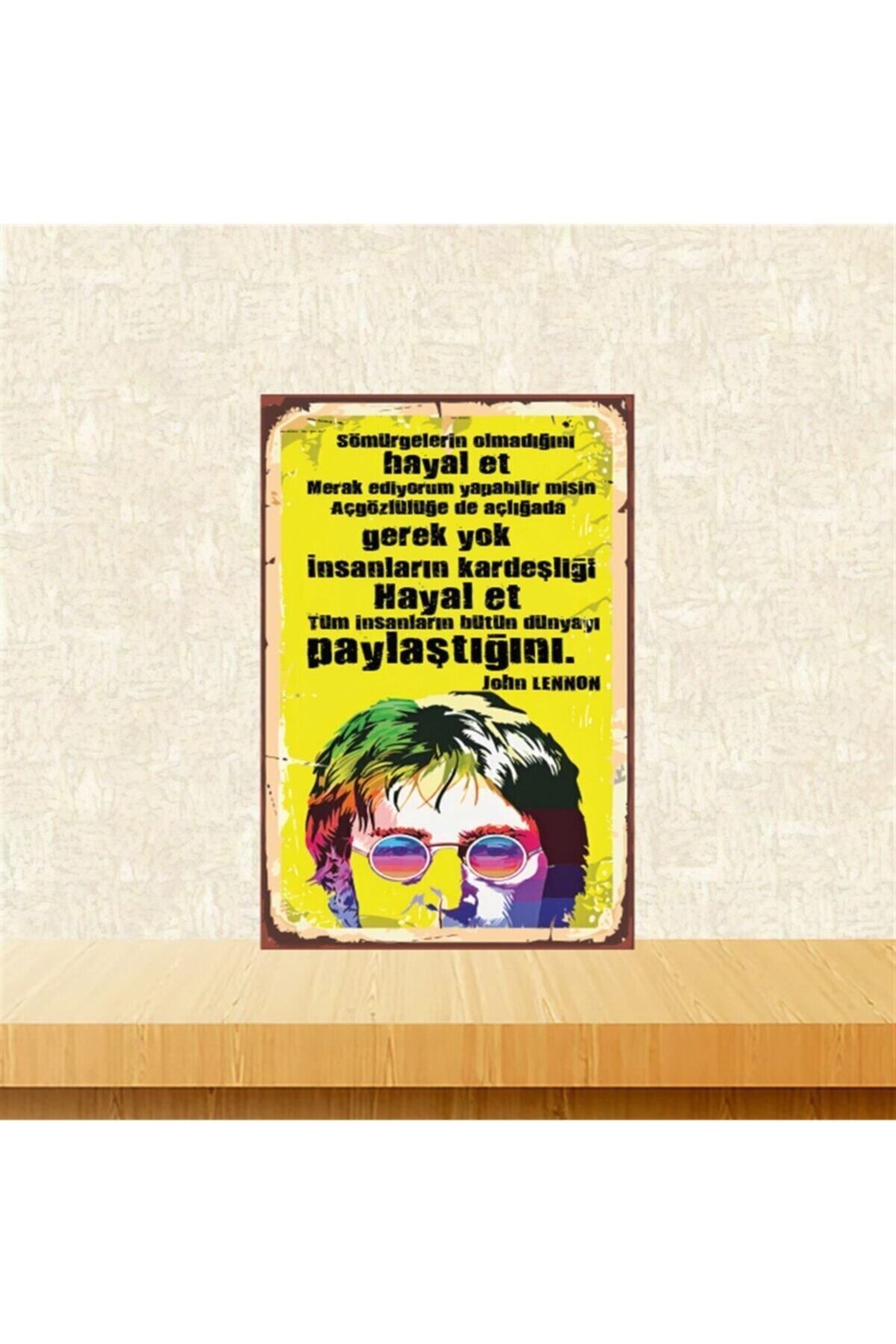 TAKIFİX John Lennon Hayal Et 20-30 Cm Retro Ahşap Poster Tkfx4366