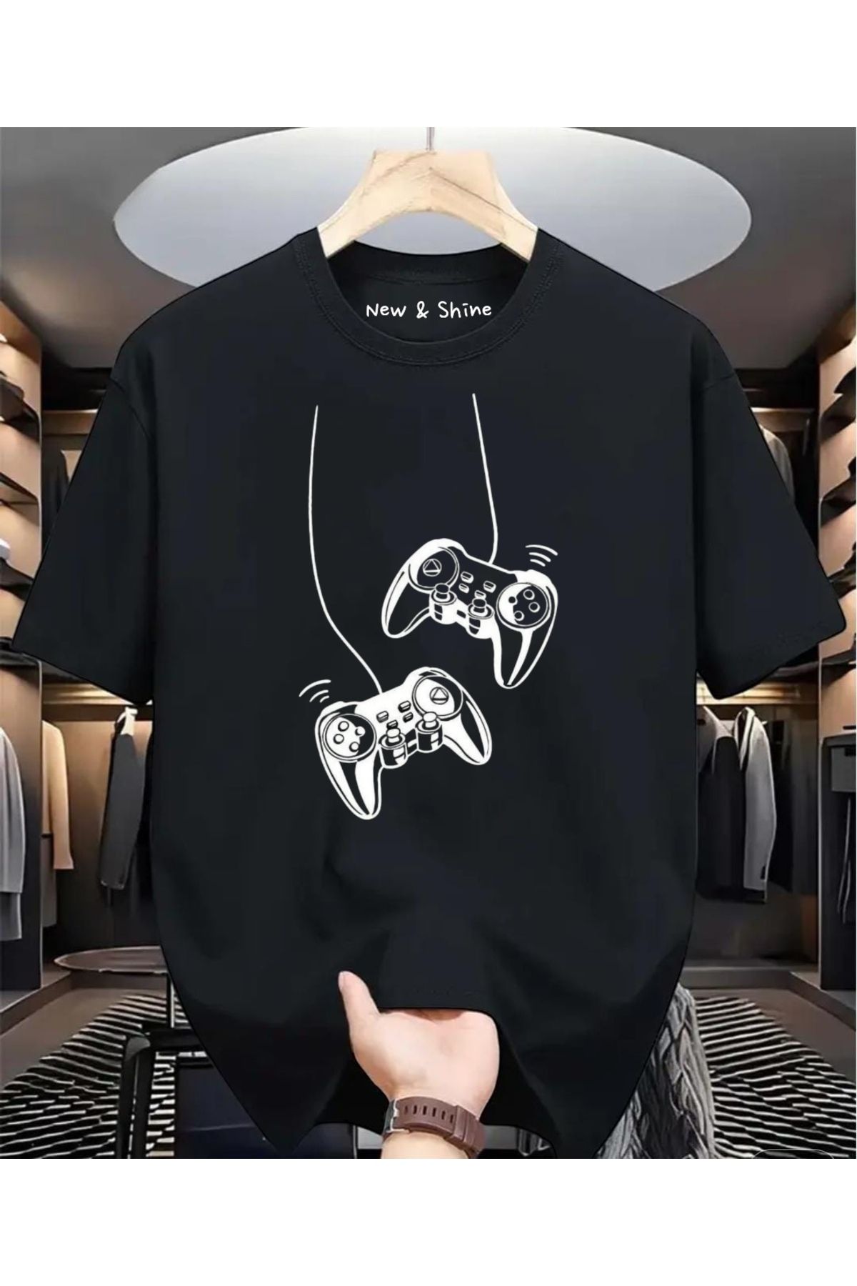 New Shine Gamer Kollar Baskılı Oversize T-Shirt