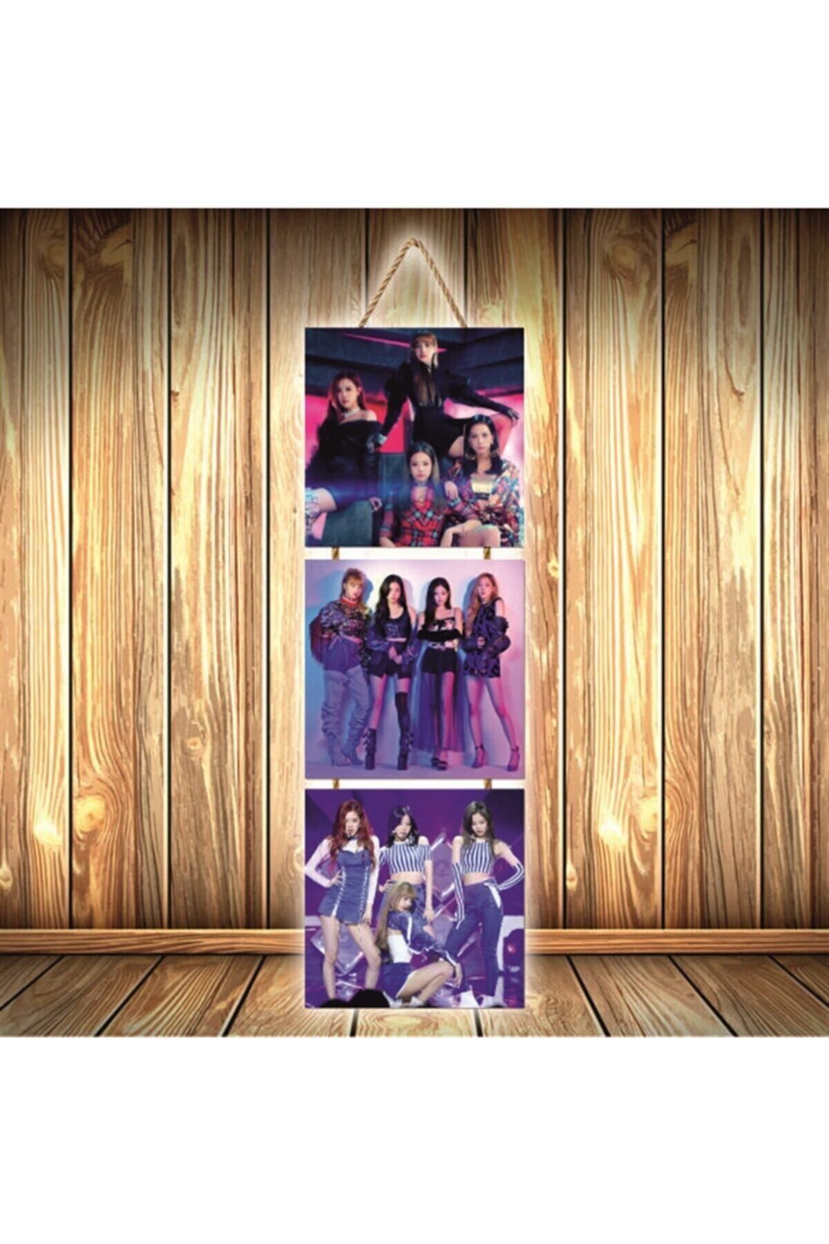TAKIFİX Black Pink Blink Tasarımlı Üçlü Retro Ahşap Poster Ü292