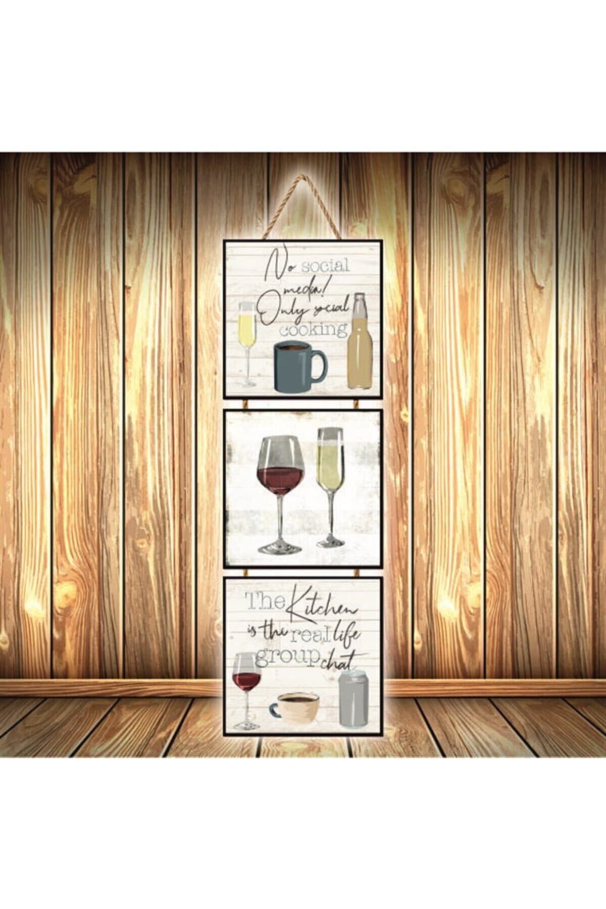 TAKIFİX Kitchen Tasarımlı Üçlü Retro Ahşap Poster Ü381