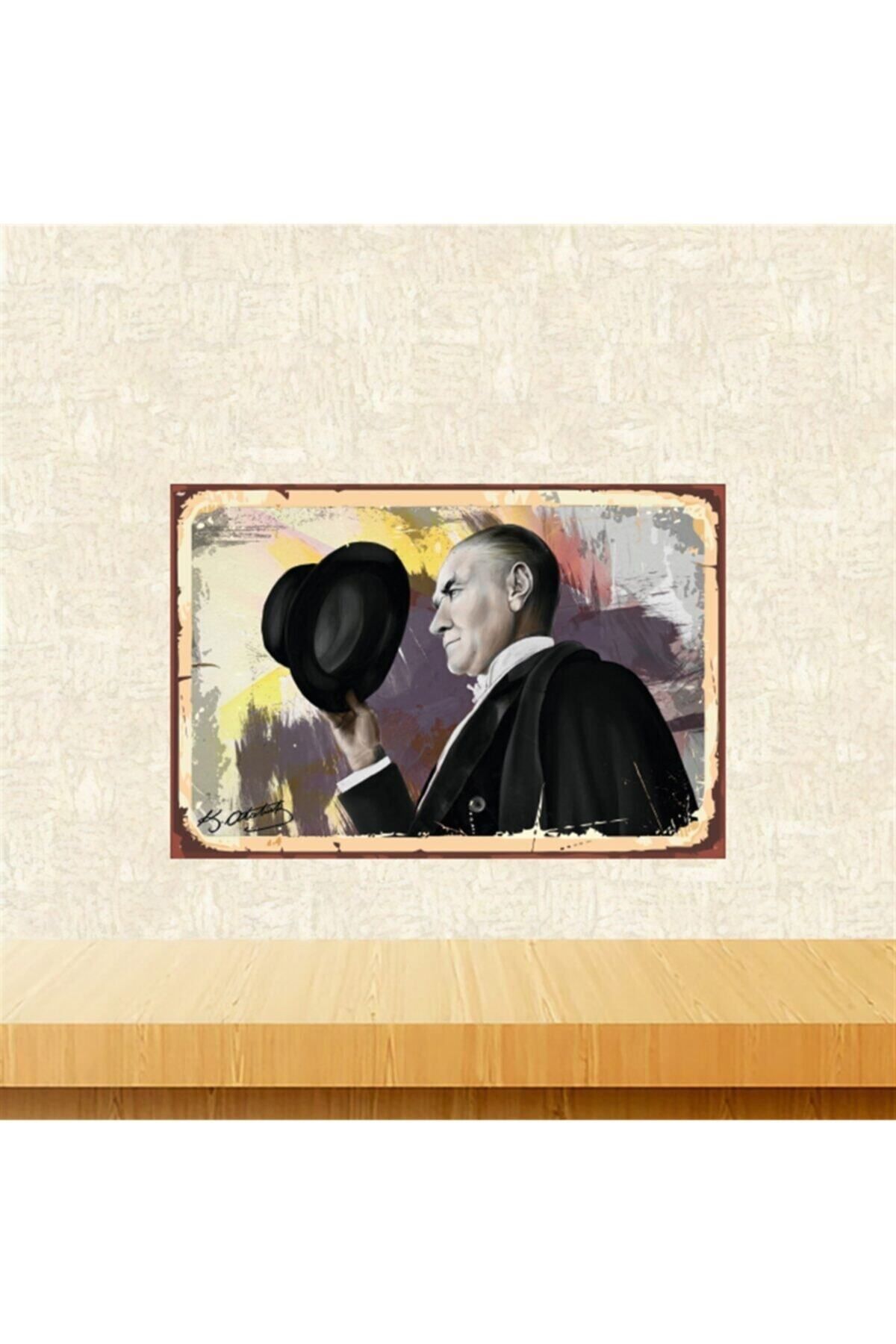 TAKIFİX Mustafa Kemal Atatürk Tasarımlı 20x30 cm Retro Ahşap Tablo Tkfx5438