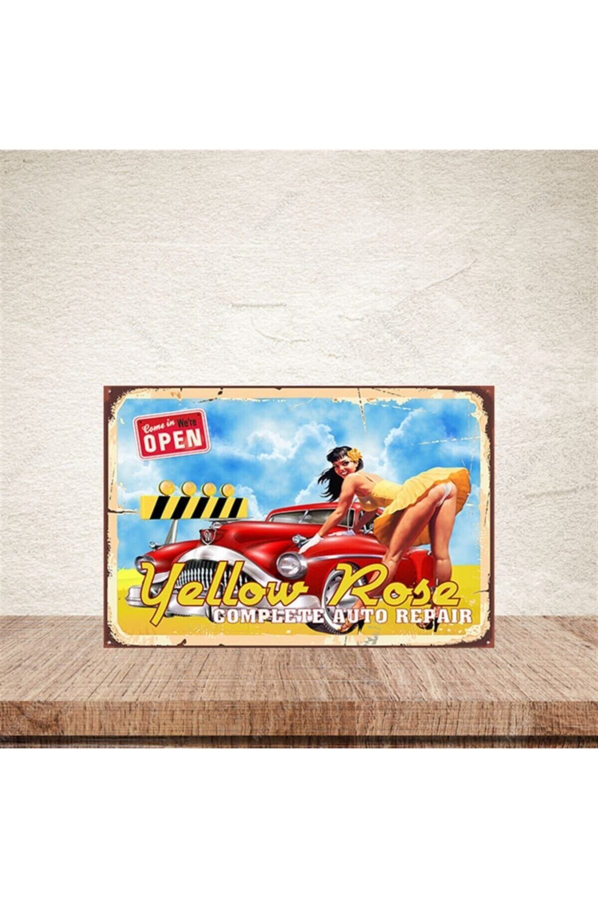 TAKIFİX Yellow Rose 20-30 Cm Retro Ahşap Poster