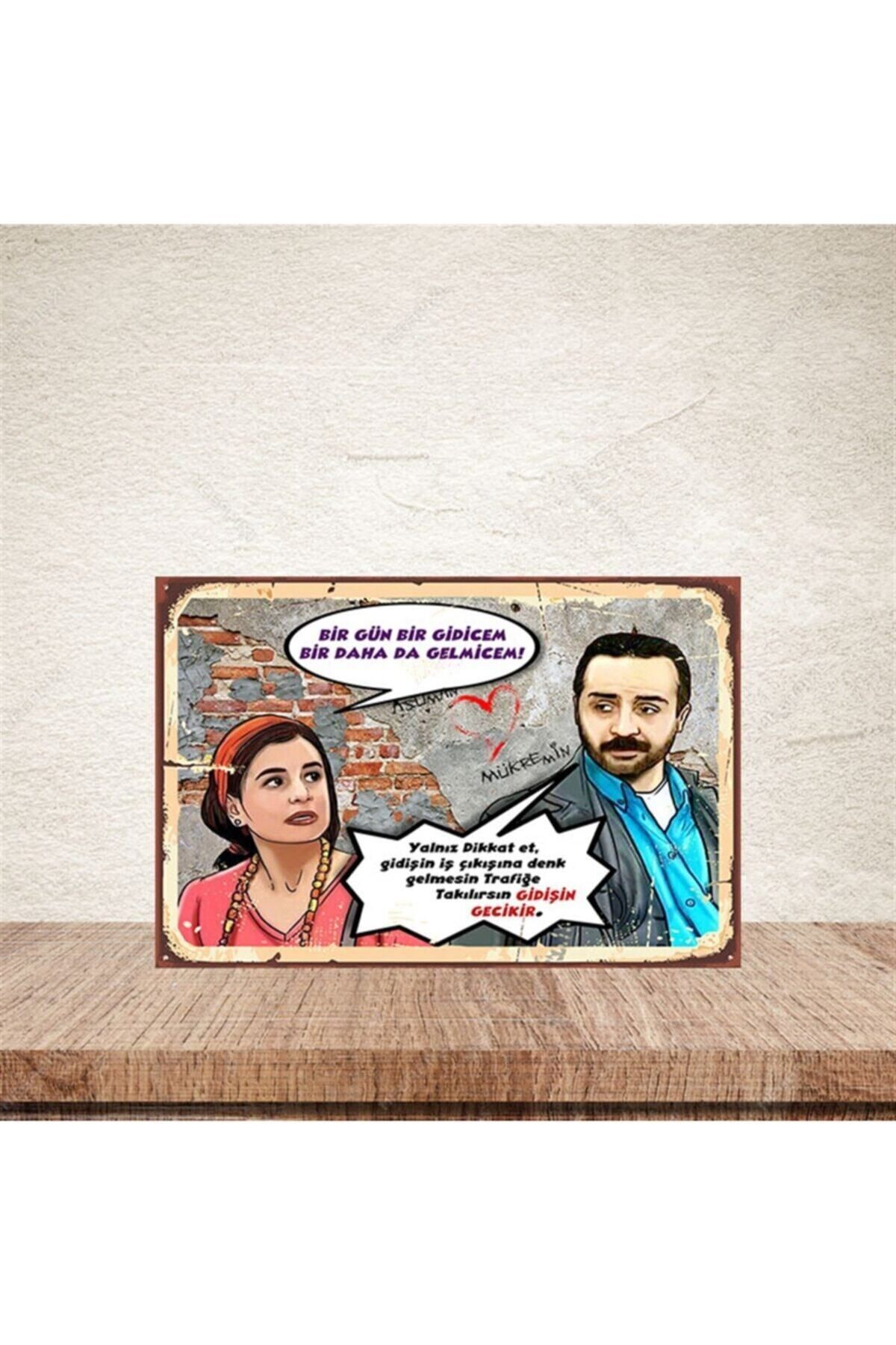 TAKIFİX Mükremin Asuman Bir Demet Tiyatro 20-30 Cm Retro Ahşap Poster