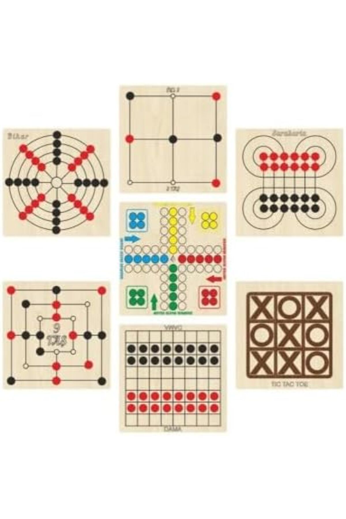 MEGOBİNE WHERE Ahşap Zeka Ve Strateji Oyun Seti 7 Li, Kızma Birader+dama+3 Taş+9 Taş+bihar+surakarta Ve T