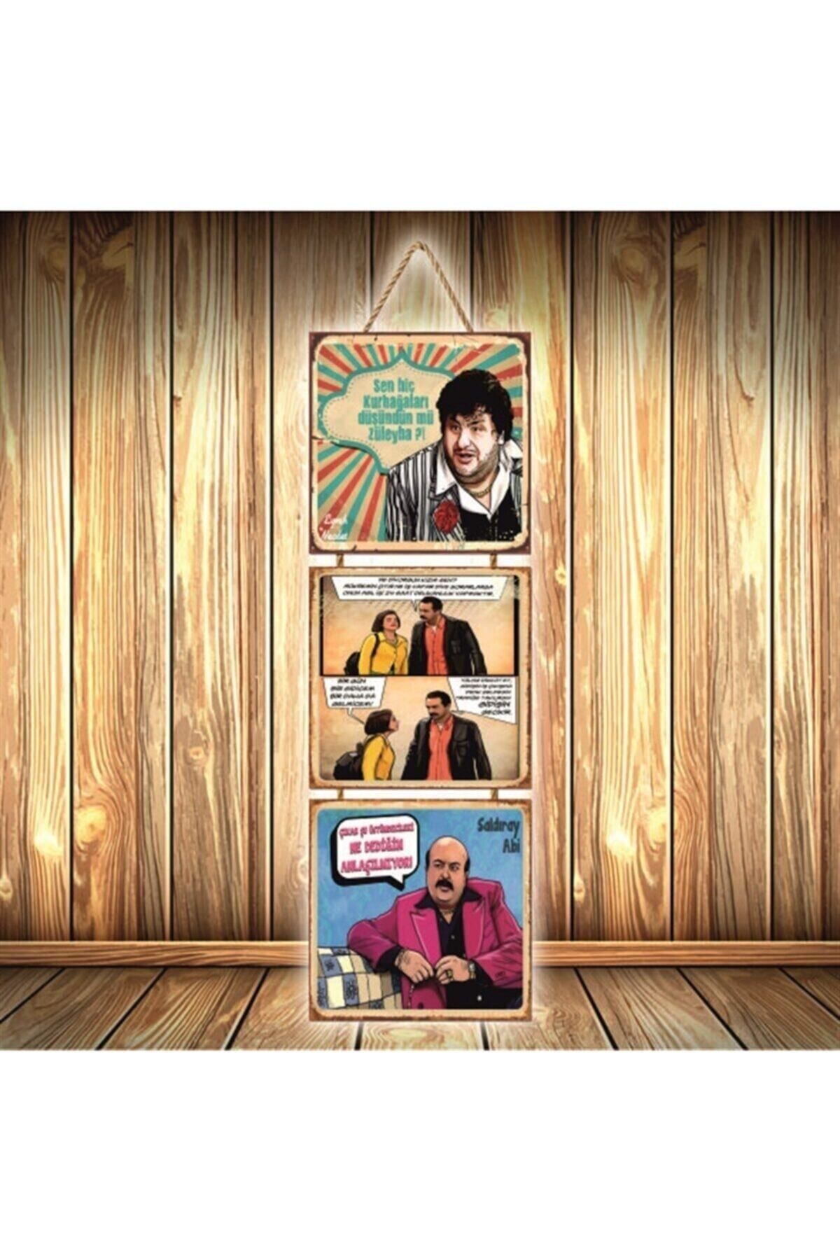 TAKIFİX Bir Demet Tiyatro Tasarımlı Üçlü Retro Ahşap Poster Ü462