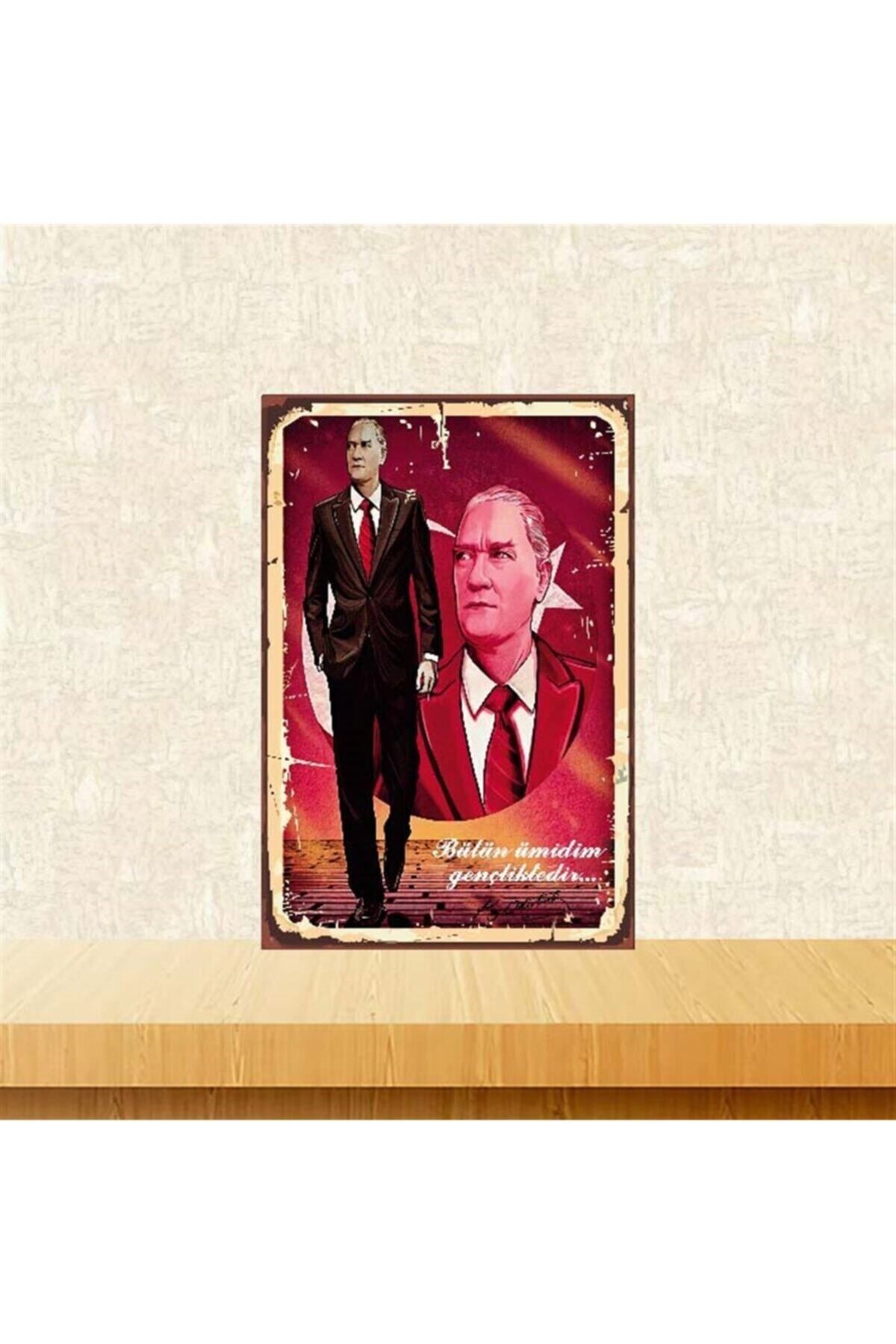 TAKIFİX Bütün Ümidim Gençliktedir K.Atatürk Retro Ahşap Poster 20-30 cm