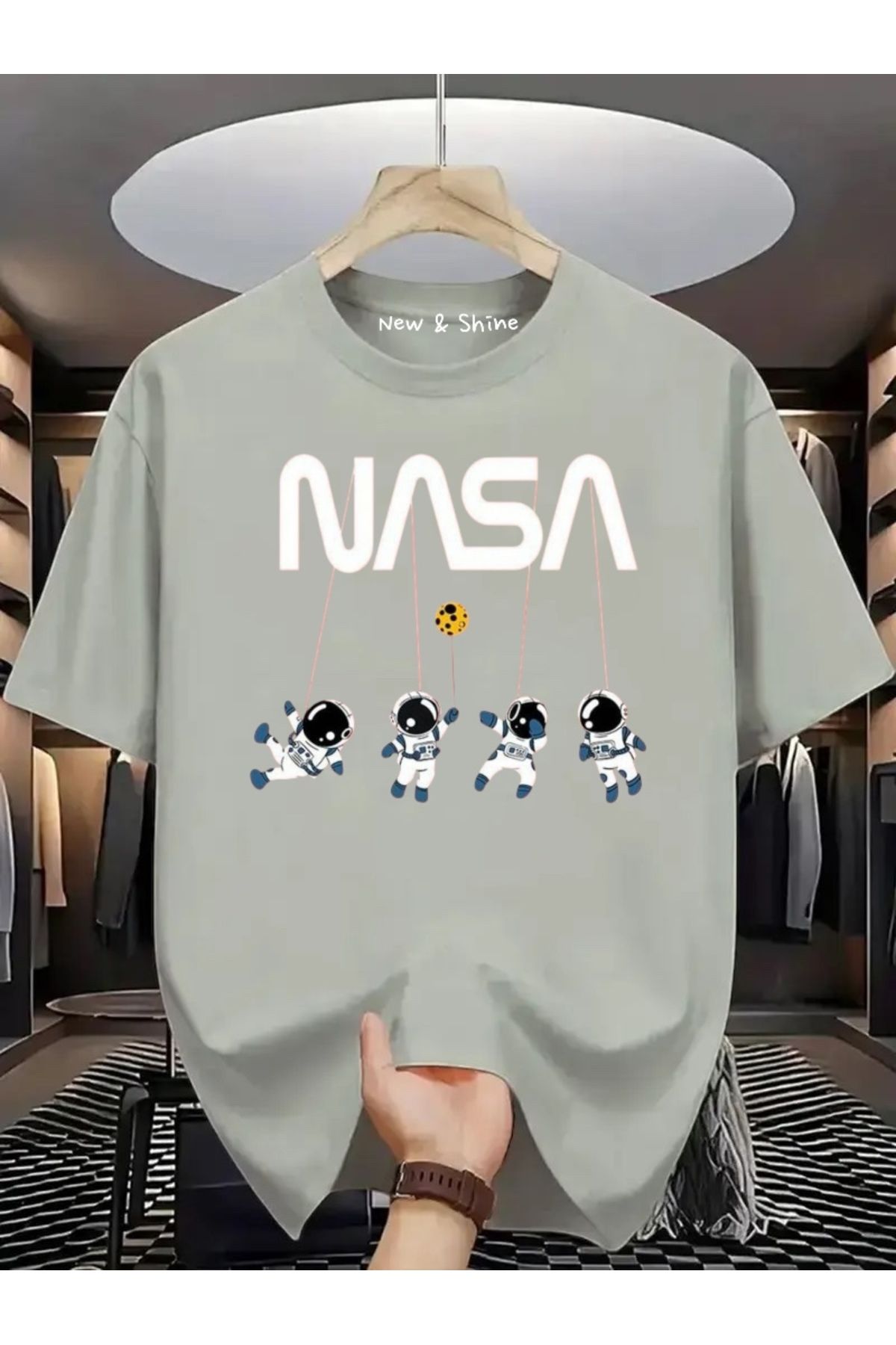 New Shine NASA Baskılı Büyük Beden Oversize T-Shirt