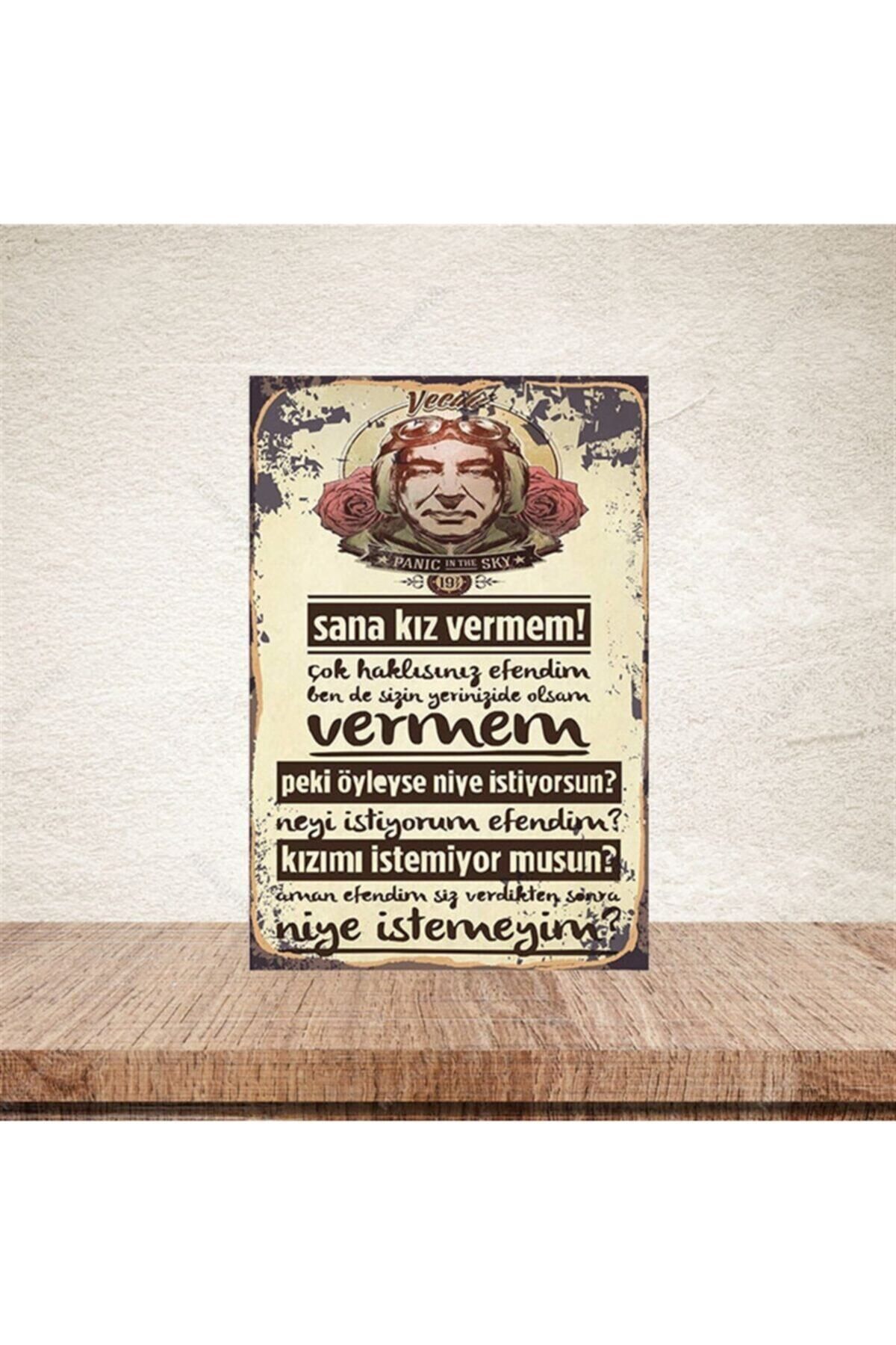 TAKIFİX Sana Kız Vermem 20-30 Cm Retro Ahşap Poster