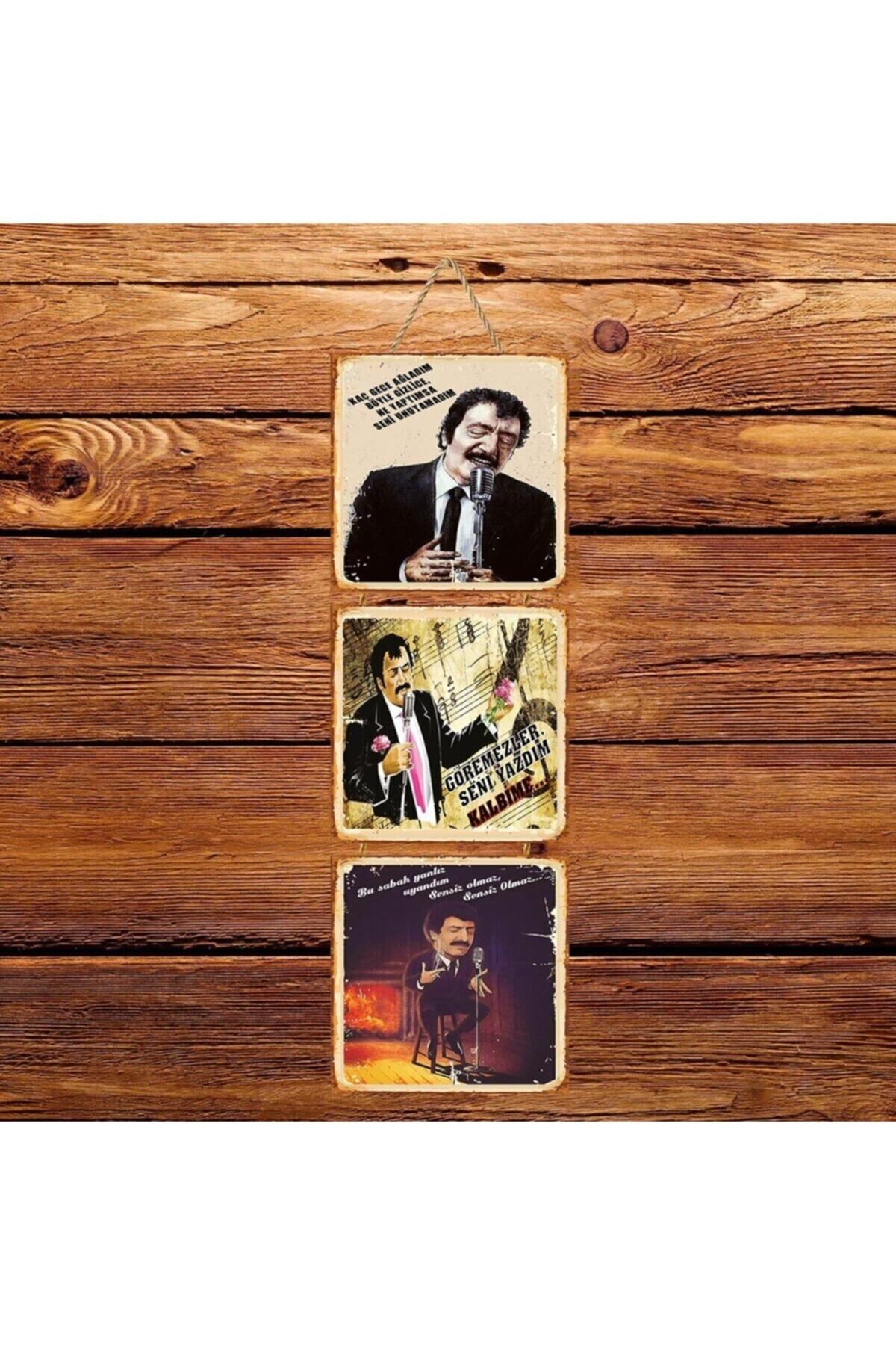TAKIFİX Müslüm Gürses Seni Unutamadım Üçlü Retro Ahşap Poster