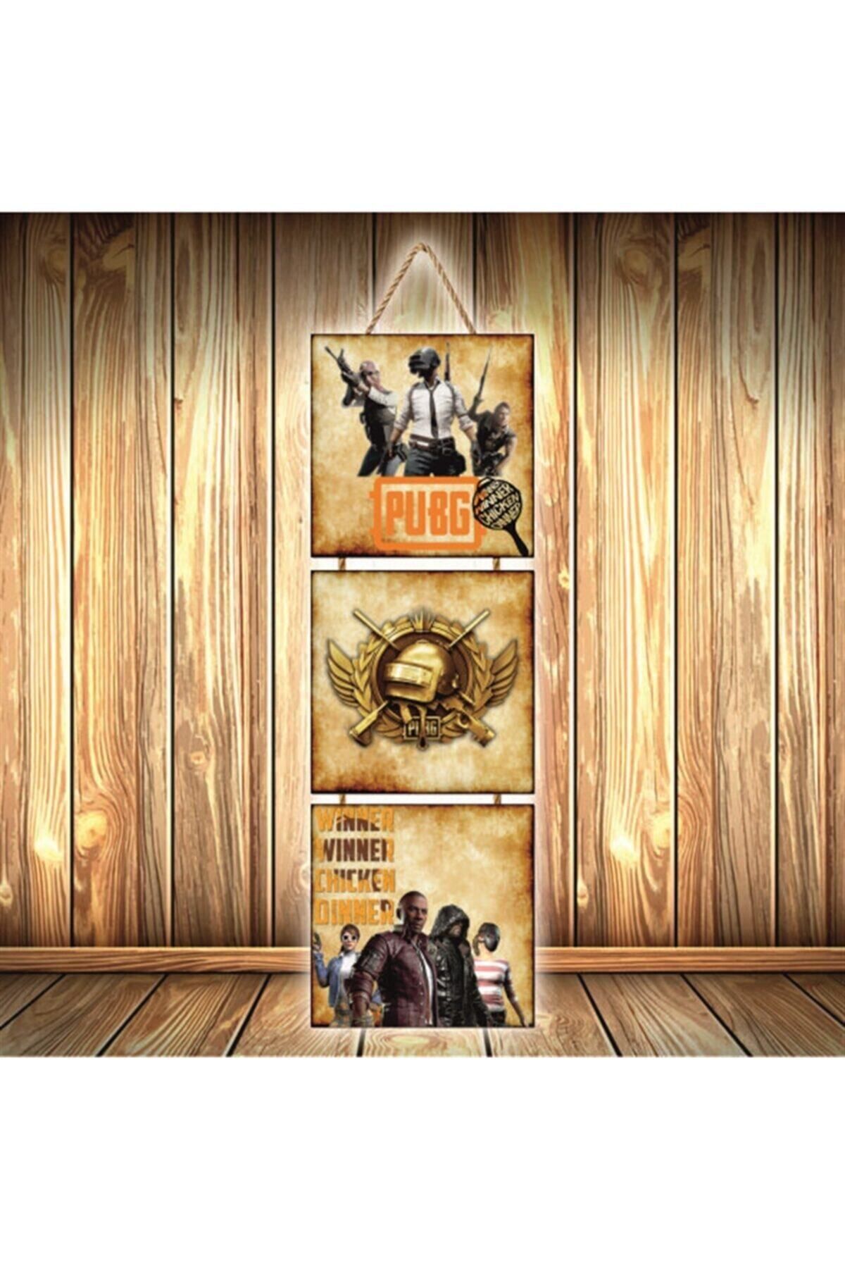TAKIFİX Pubg Tasarımlı Üçlü Retro Ahşap Poster Ü391
