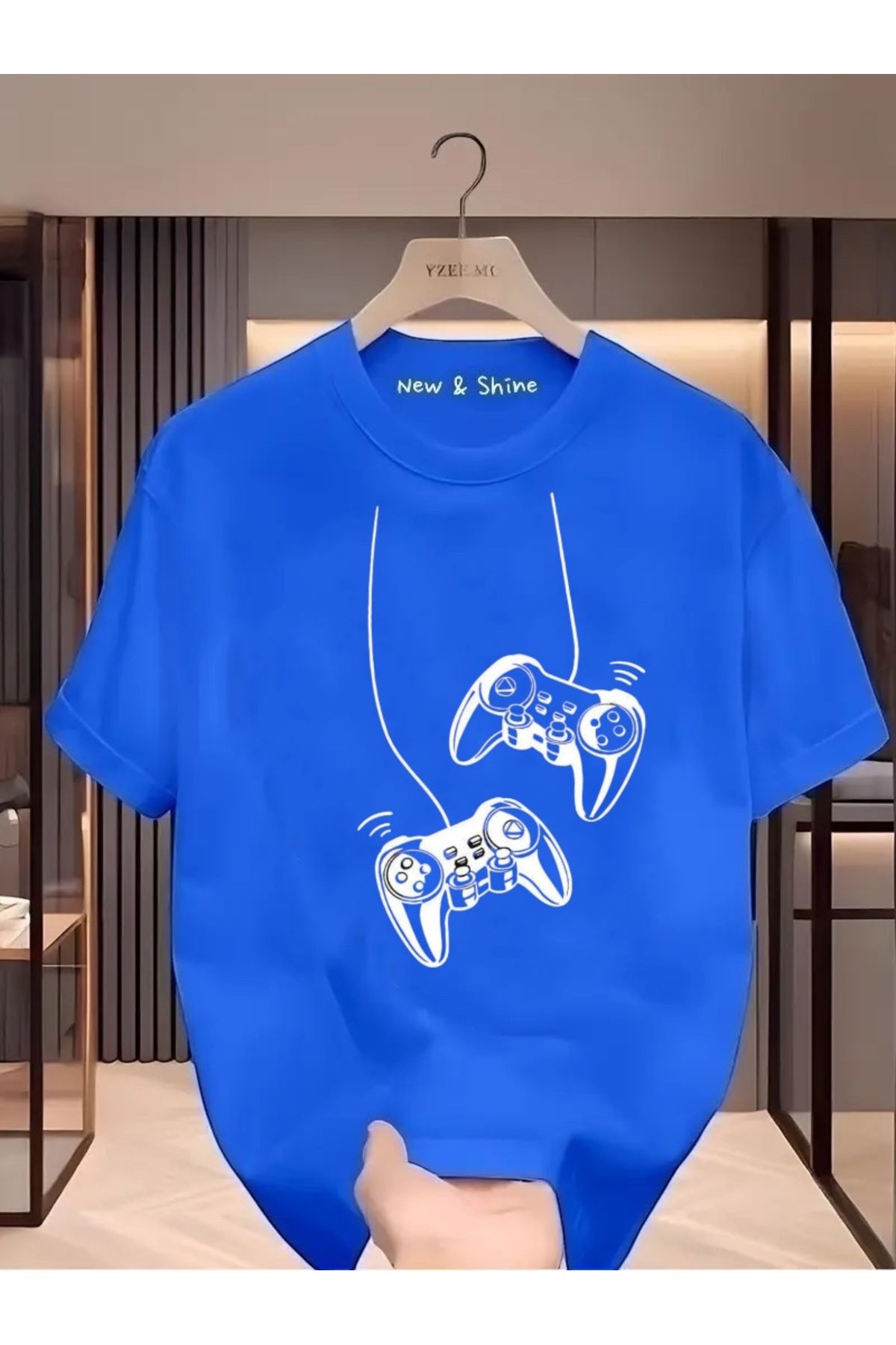 New Shine Gamer Kollar Baskılı Büyük Beden Oversize T-Shirt