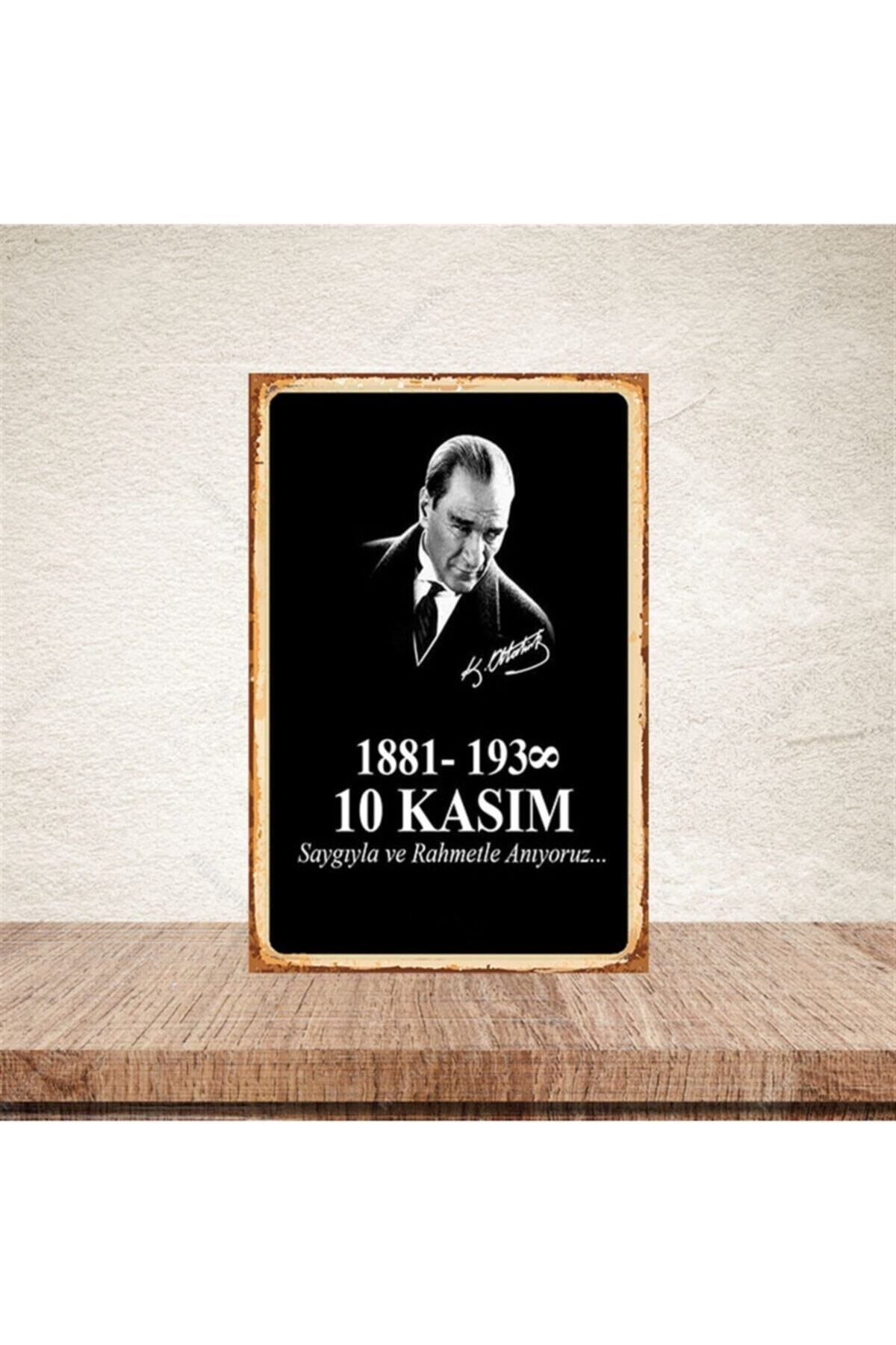 TAKIFİX 10 Kasım 20-30 Cm Retro Ahşap Poster