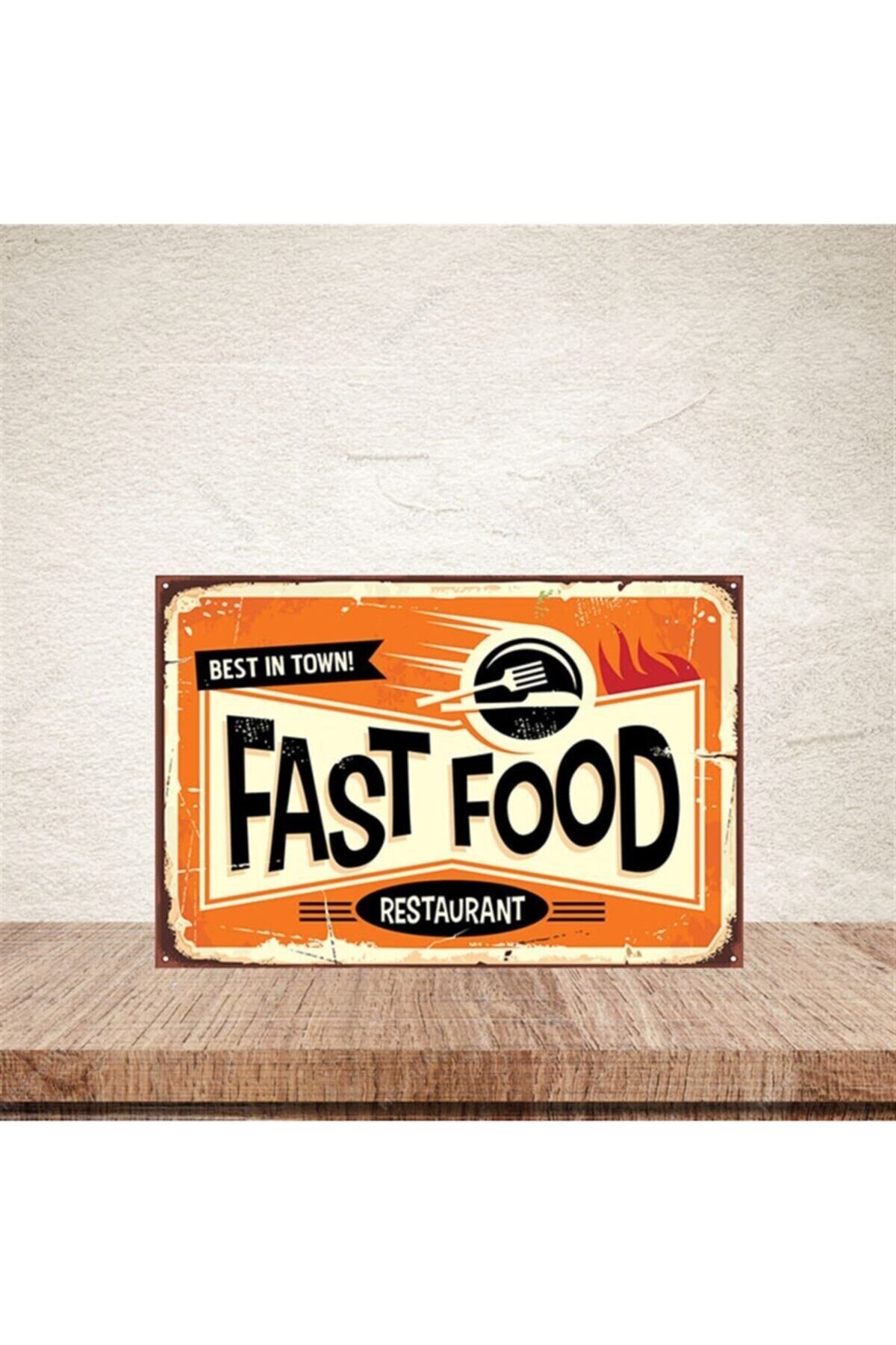 TAKIFİX Fast Food Baskılı Retro Ahşap Poster 20-30 cm