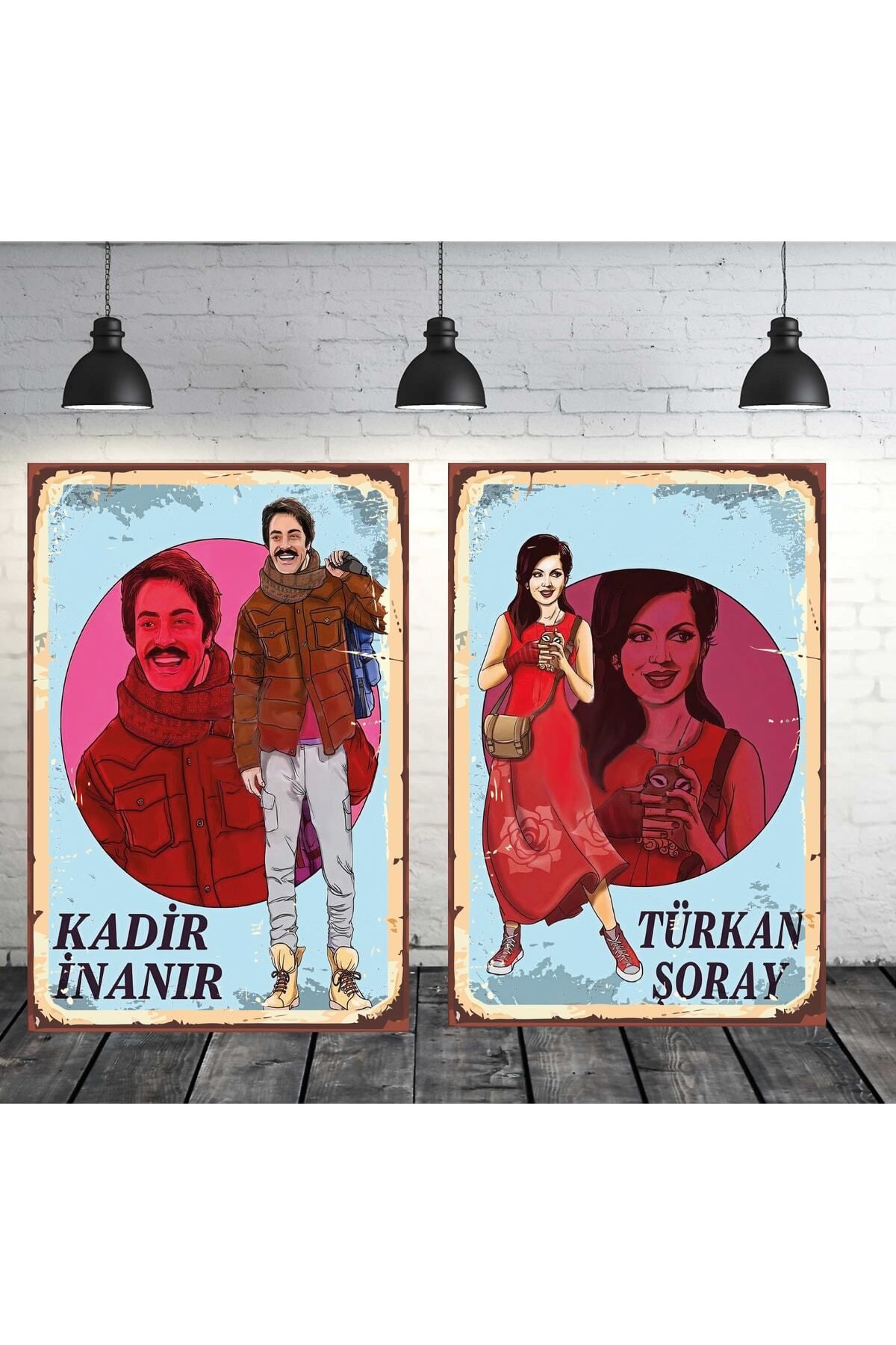 TAKIFİX Kadir Inanır & Türkan Şoray Seti 2 Adet 20x30 Cm Retro Ahşap Tablo
