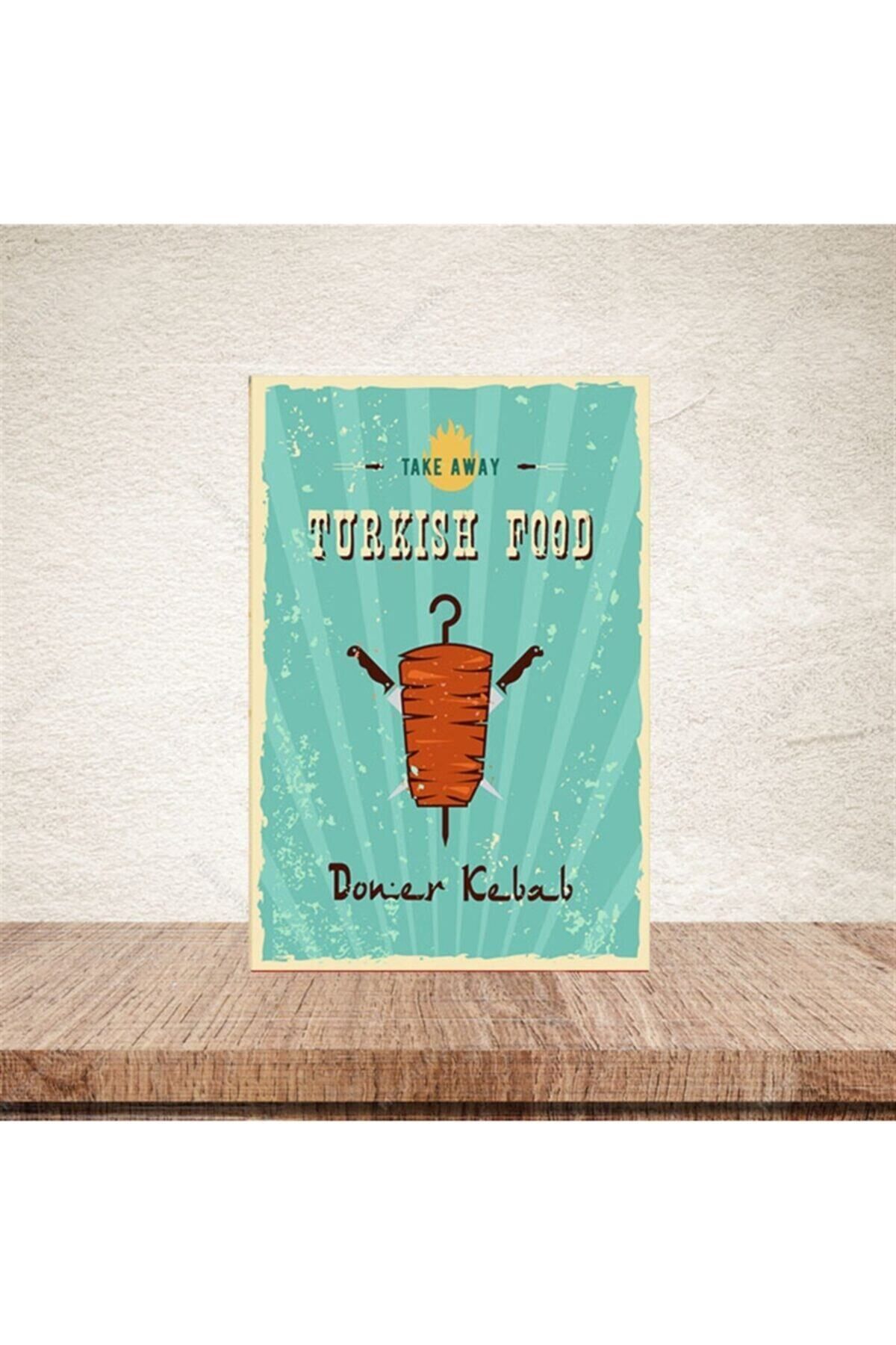 TAKIFİX Turkish Food Döner Kebab 20-30 Cm Retro Ahşap Poster