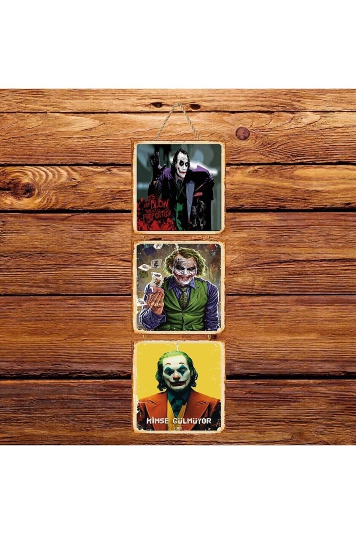 TAKIFİX Joker Kimse Gülmüyor Üçlü Retro Ahşap Poster
