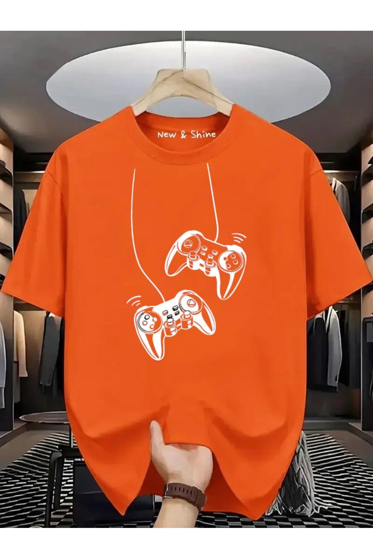 New Shine Gamer Kollar Baskılı Büyük Beden Oversize T-Shirt