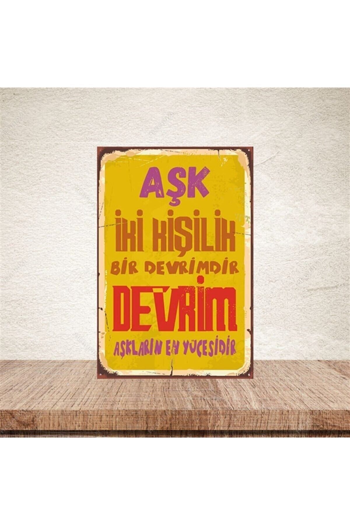 TAKIFİX Aşk Iki Kişilik Bir Devrimdir 20-30 Cm Retro Ahşap Poster