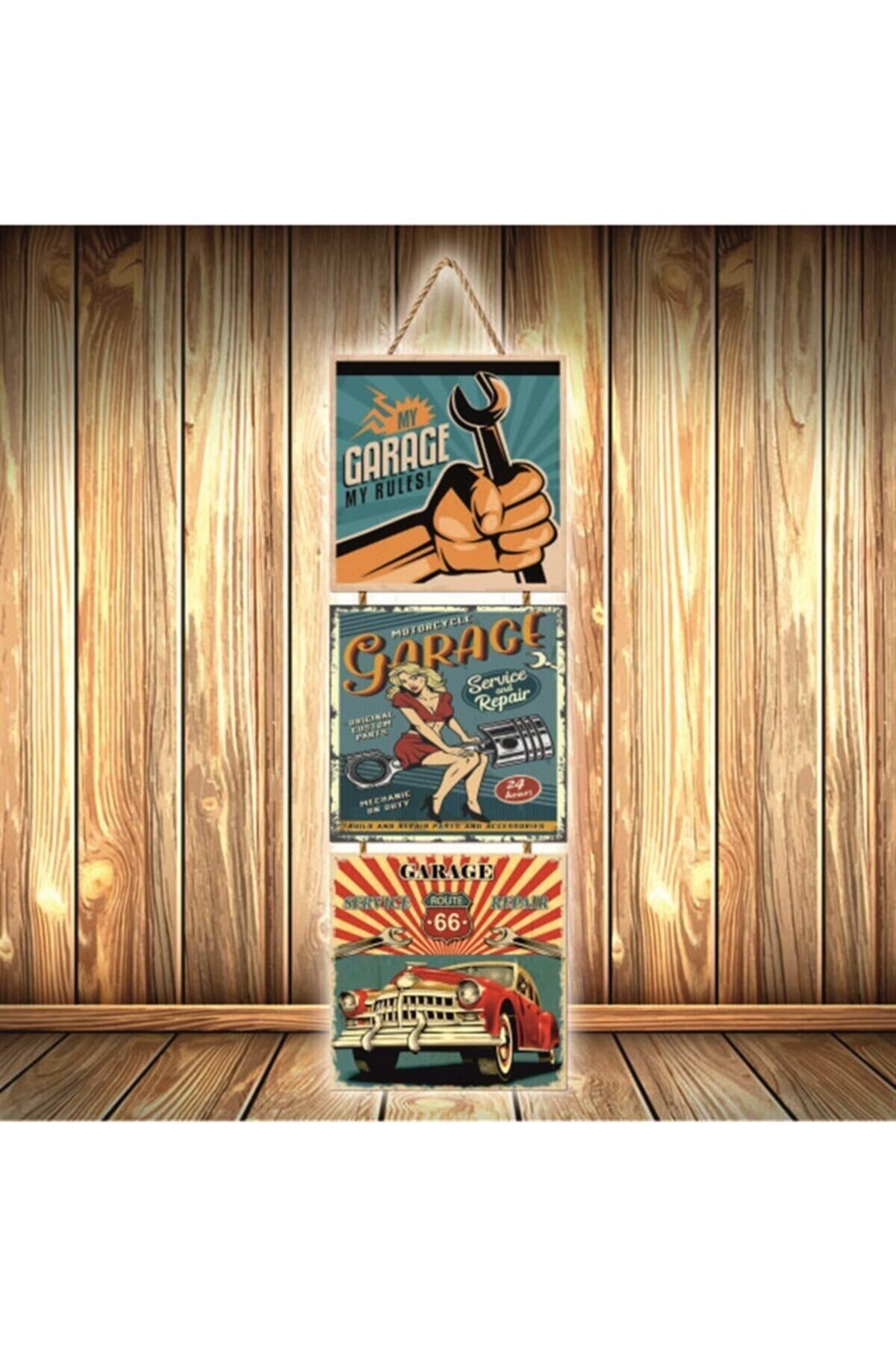 TAKIFİX Tamirci Tasarımlı Üçlü Retro Ahşap Poster Ü453