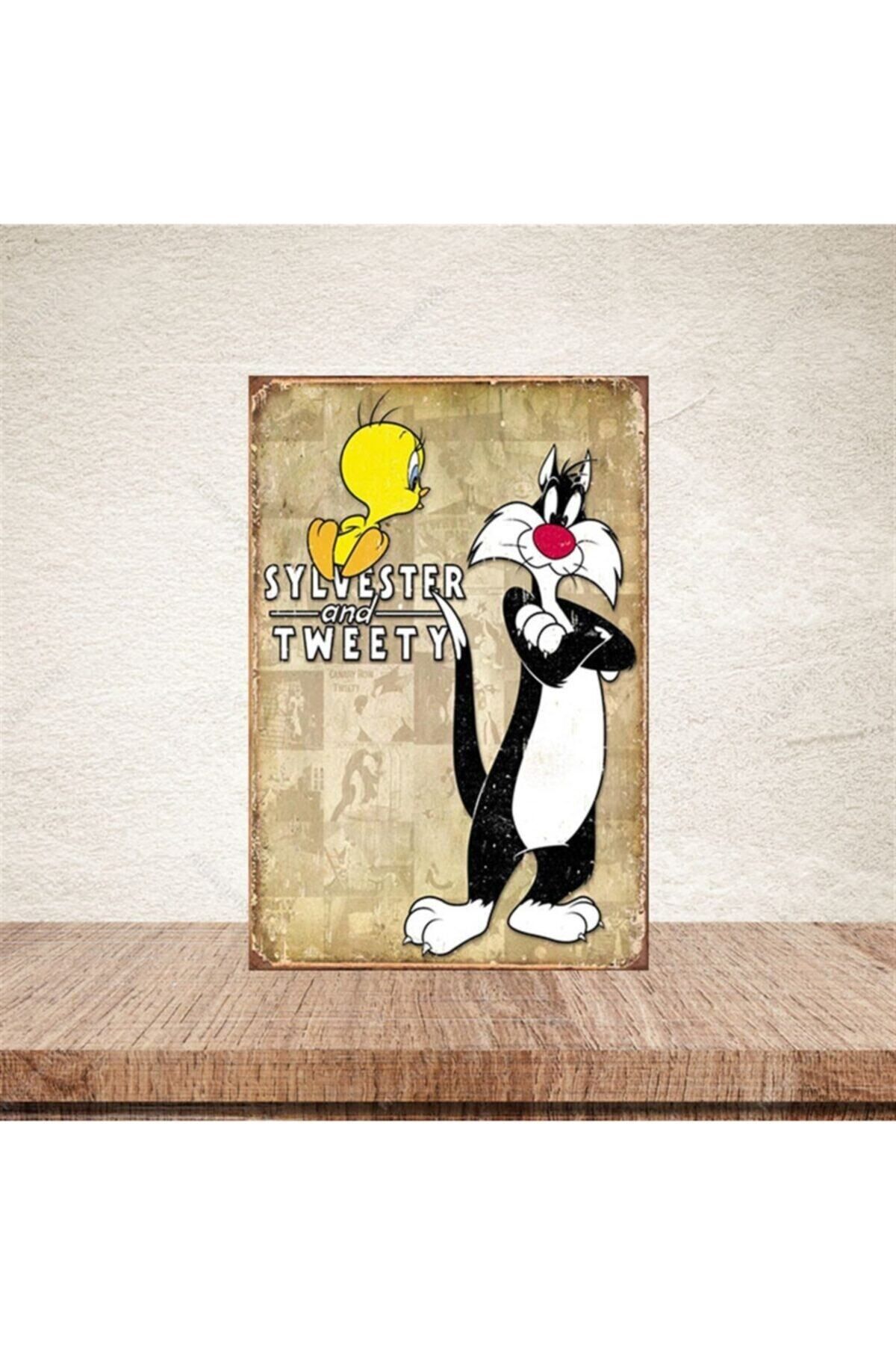 TAKIFİX Sylvester & Tweety 20-30 cm Retro Ahşap Poster