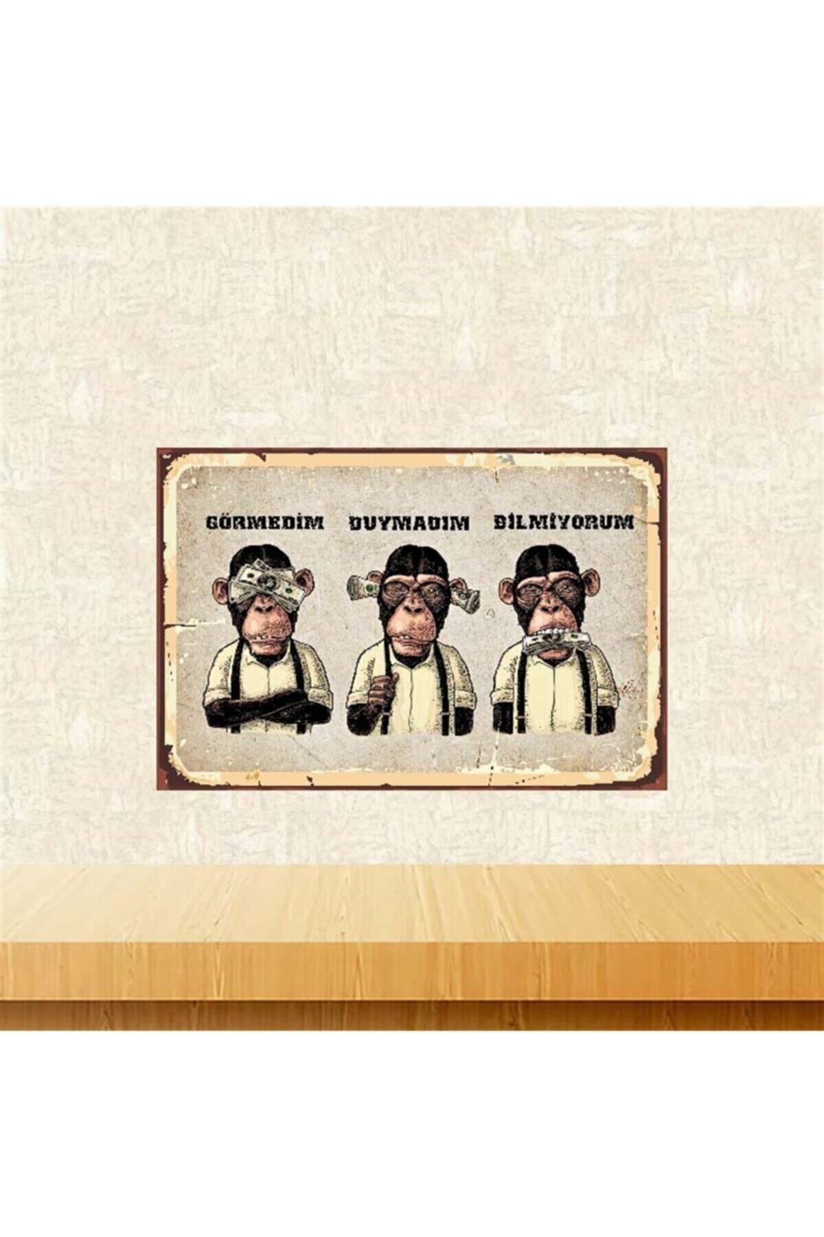 TAKIFİX Görmedim Duymadım Bilmiyorum 20-30 cm Retro Ahşap Poster