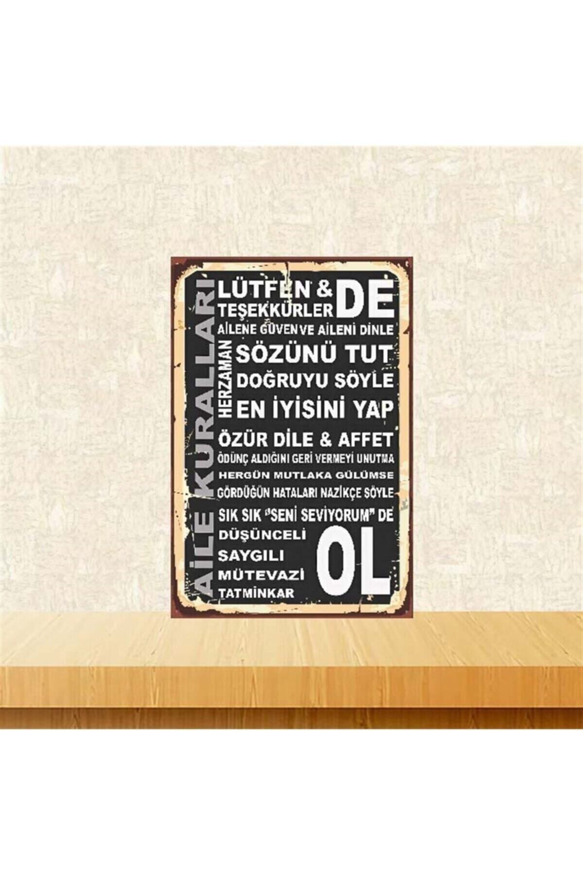 TAKIFİX Aile Kuralları 20 30 Cm Retro Ahşap Poster Tkfx3995