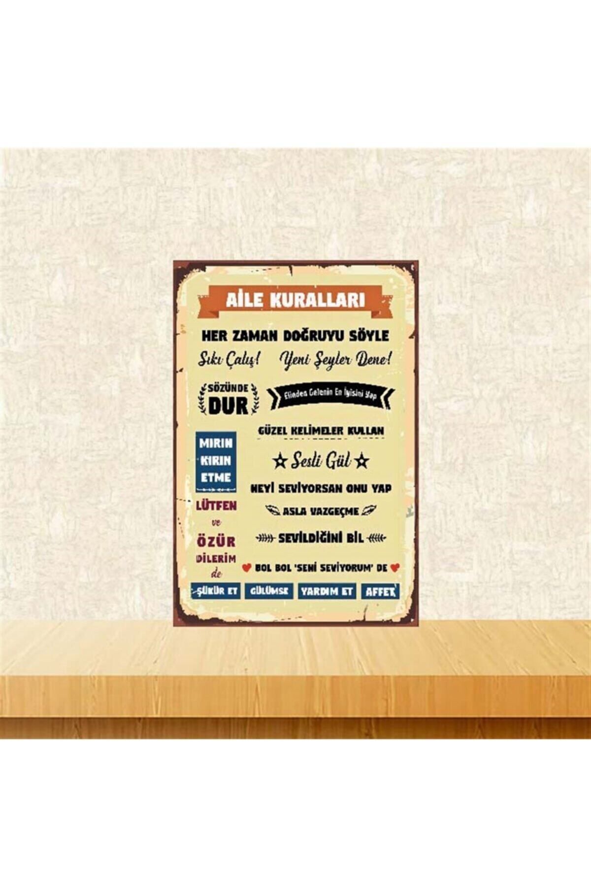 TAKIFİX Aile Kuralları Retro Ahşap Poster 20-30 cm Tkfx3999