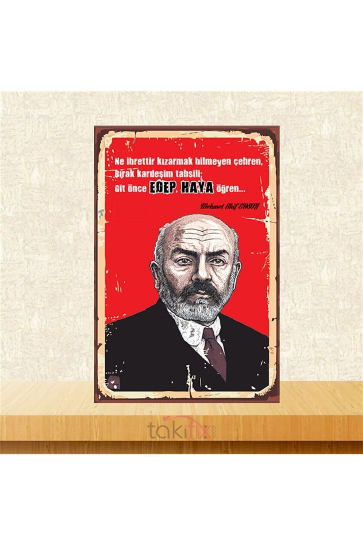 TAKIFİX Mehmet Akif Ersoy Tasarımlı 20-30 cm Retro Ahşap Poster