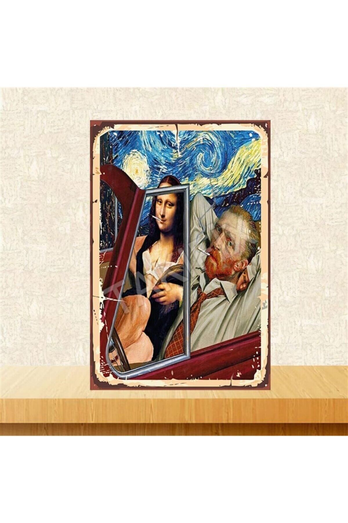 TAKIFİX Vincent Van Gogh Ve Mona Lisa 20-30 Cm Retro Ahşap Poster