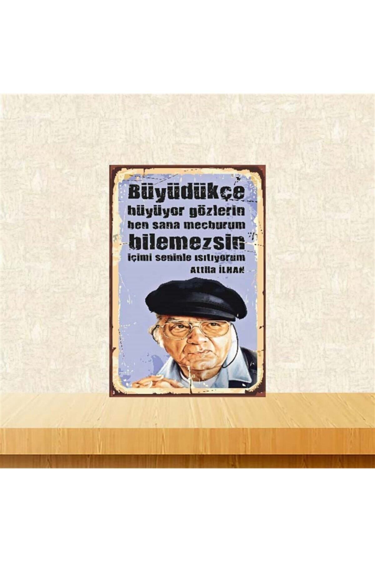 TAKIFİX Ben Sana Mecburum Atilla Ilhan 20-30 Cm Retro Ahşap Poster