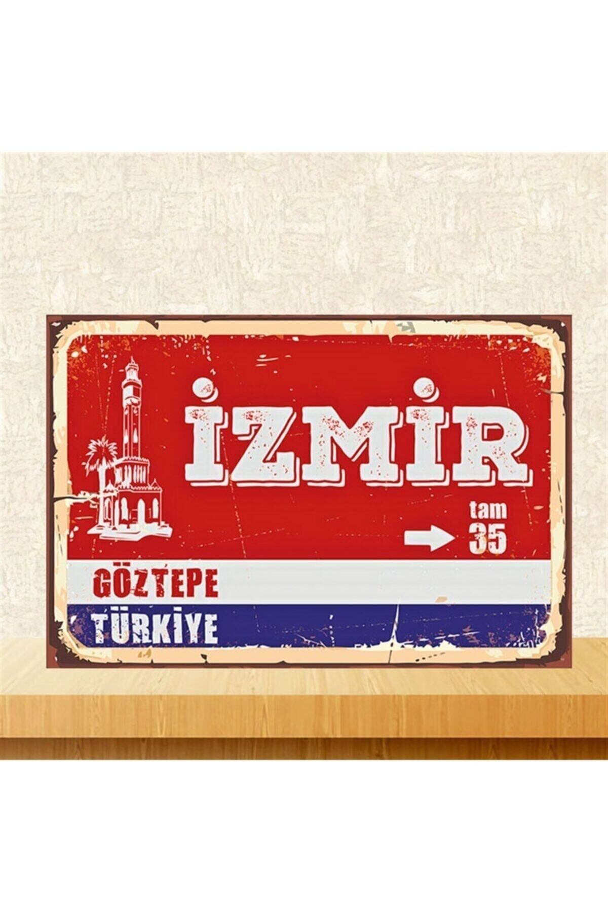TAKIFİX Izmir Göztepe 20-30 Cm Retro Ahşap Poster