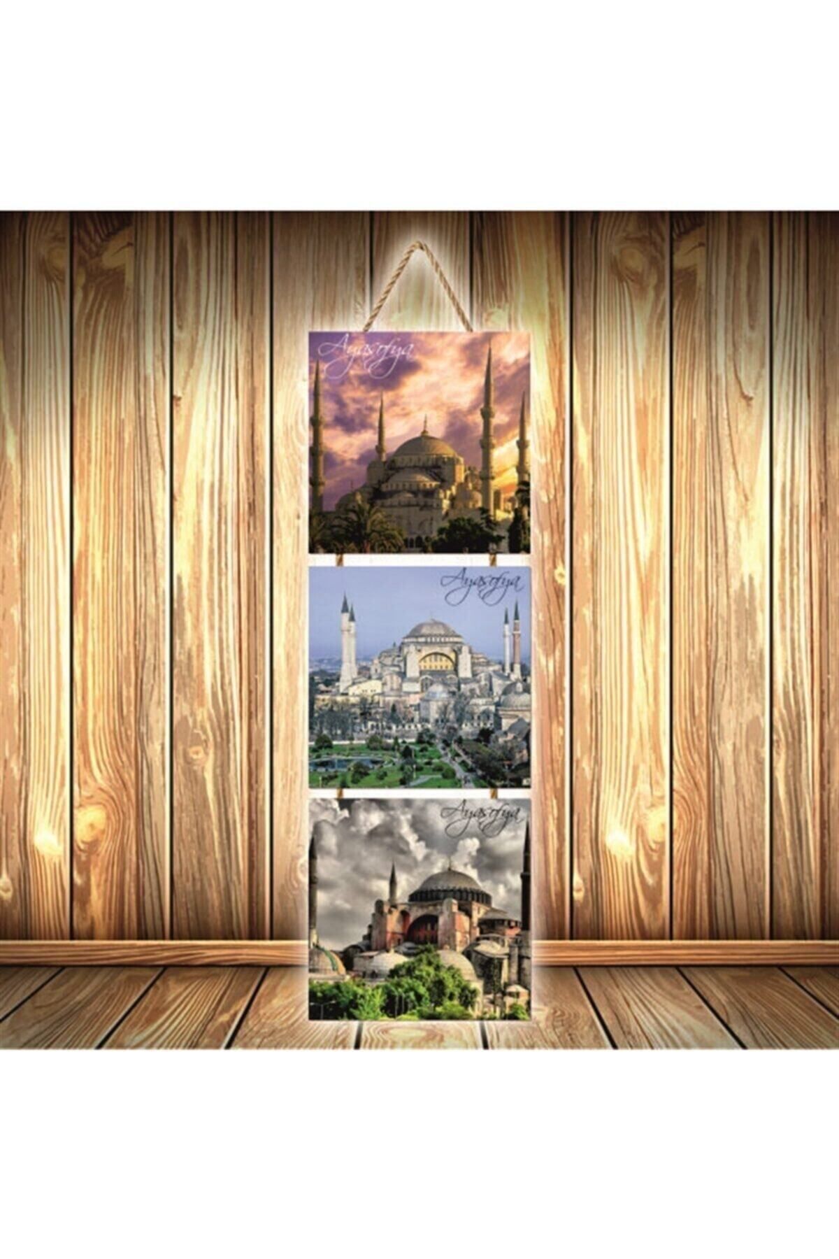 TAKIFİX Ayasofya Camii Tasarımlı Üçlü Retro Ahşap Poster Ü525