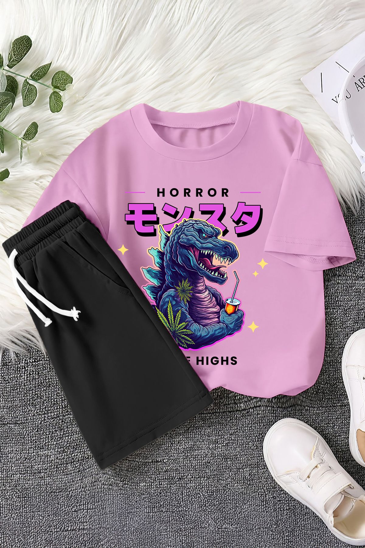 MYADA New Season Horror Dinosaur Printed Παιδικό Σετ 2 Τεμαχίων 22771 22772 für Kids Unisex - 9–10 years