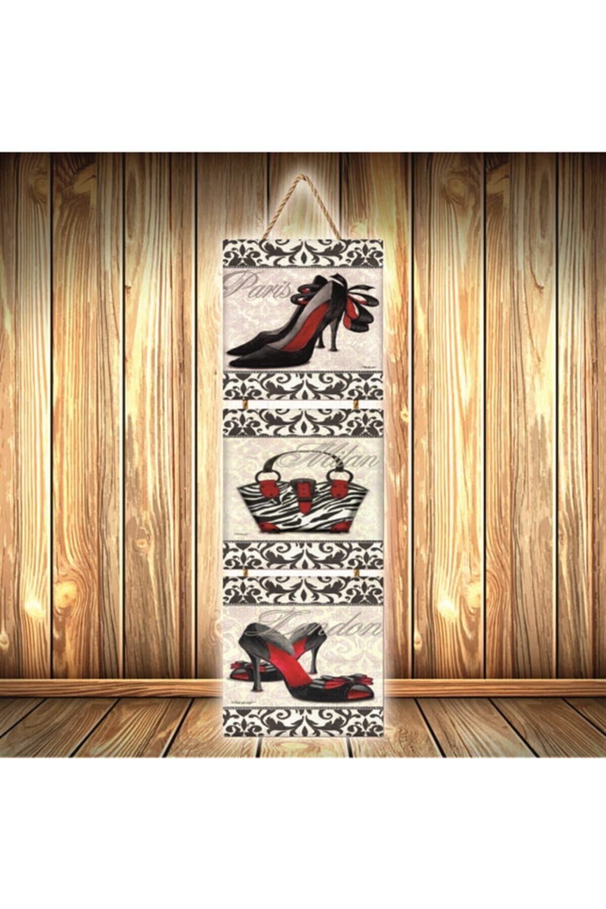 TAKIFİX Stiletto Çanta Tasarımlı Üçlü Retro Ahşap Poster Ü500