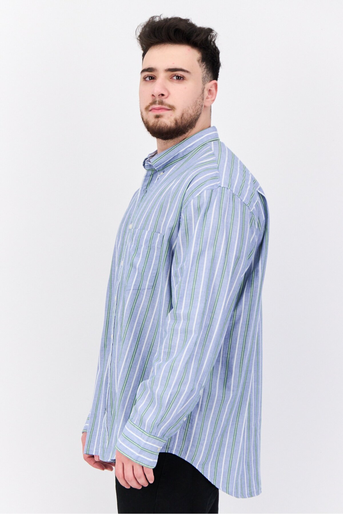 Gant-Men Relaxed Fit Stripped Long Sleeve Casual Shirt, Blue Combo 4