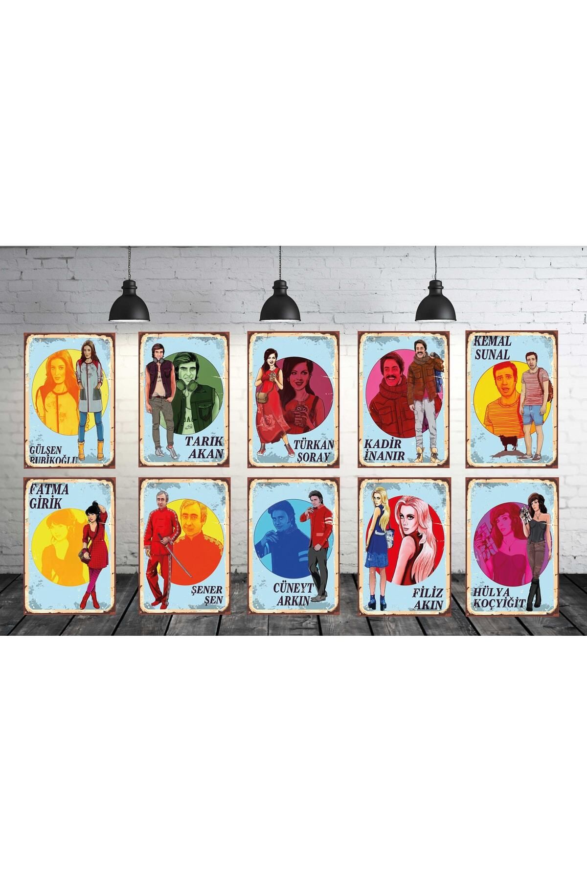 TAKIFİX Yeşilçamın Efsaneleri Seti 10 Adet 20x30 Cm Retro Ahşap Tablo