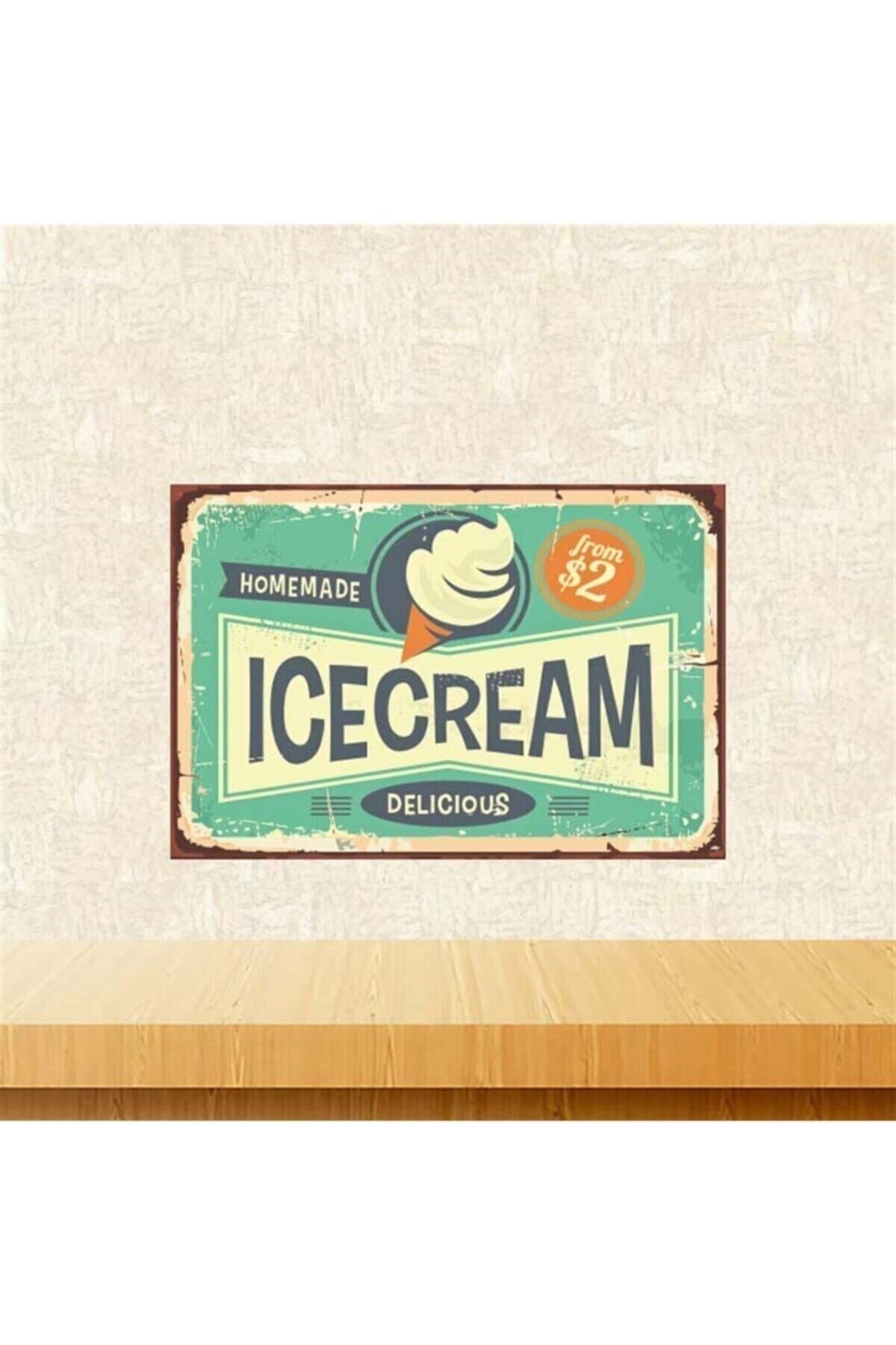 TAKIFİX Ice Cream 20-30 Cm Retro Ahşap Poster Tkfx4177